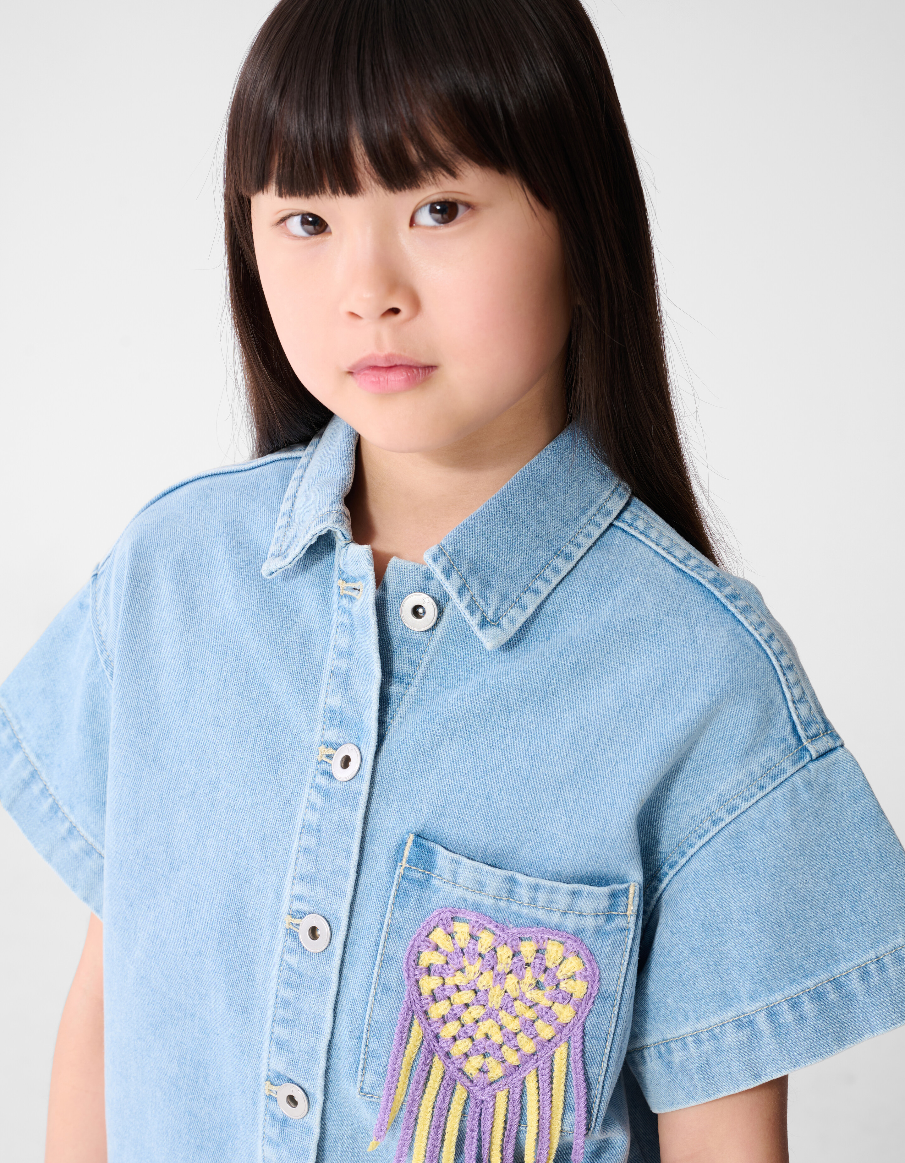 H&auml;kel-Jeansbluse Hellblau SHOEBY GIRLS