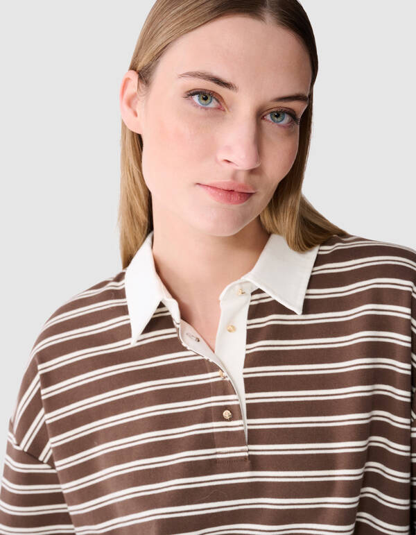 Oversized Stripe Polo T-Shirt Braun SHOEBY WOMEN