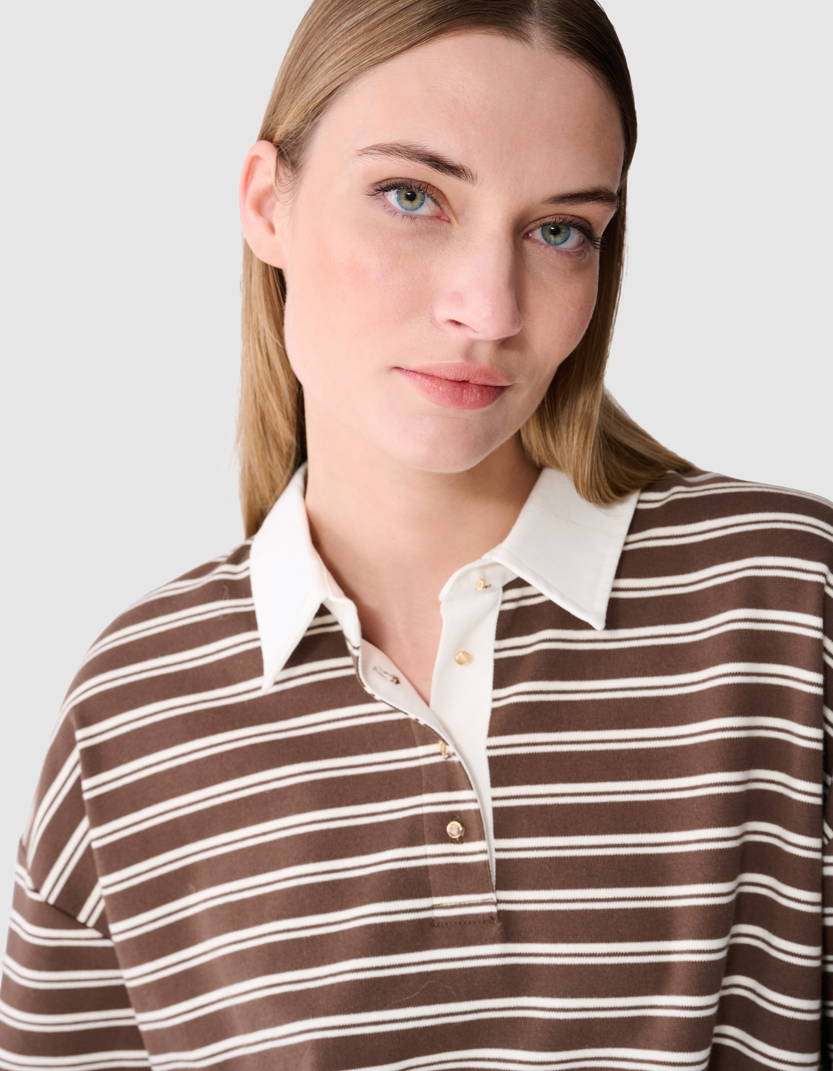 Oversized Stripe Polo T-Shirt Braun SHOEBY WOMEN