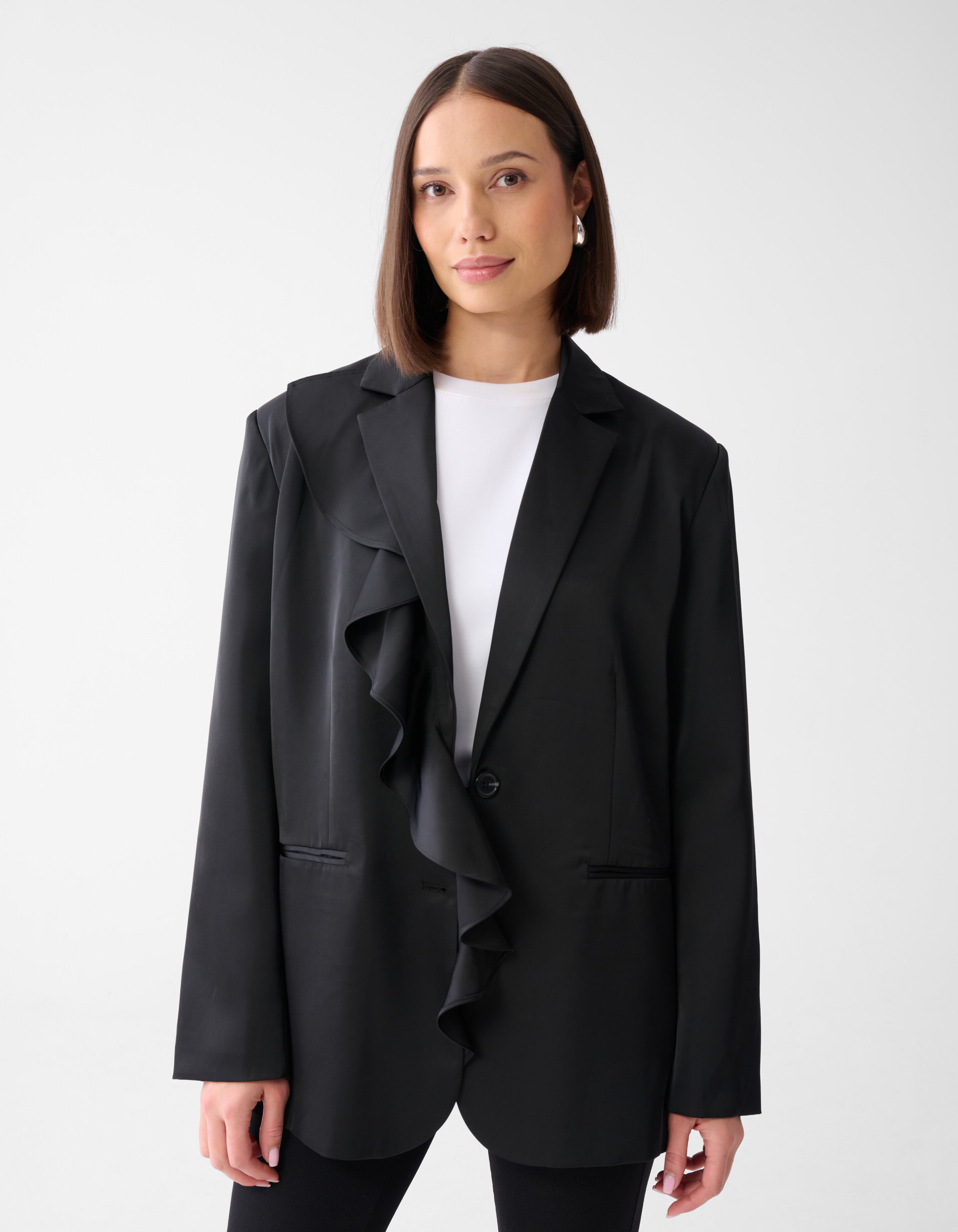 Satin Rüschenblazer Schwarz SHOEBY WOMEN