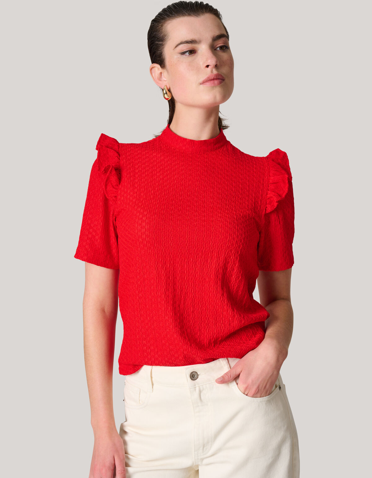 Crinkle Rüschen Top Rot SHOEBY WOMEN