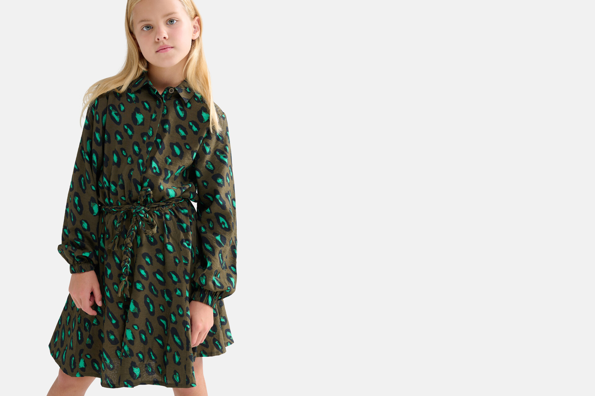 Kleid mit Leopardenmuster Dunkelgrün SHOEBY GIRLS