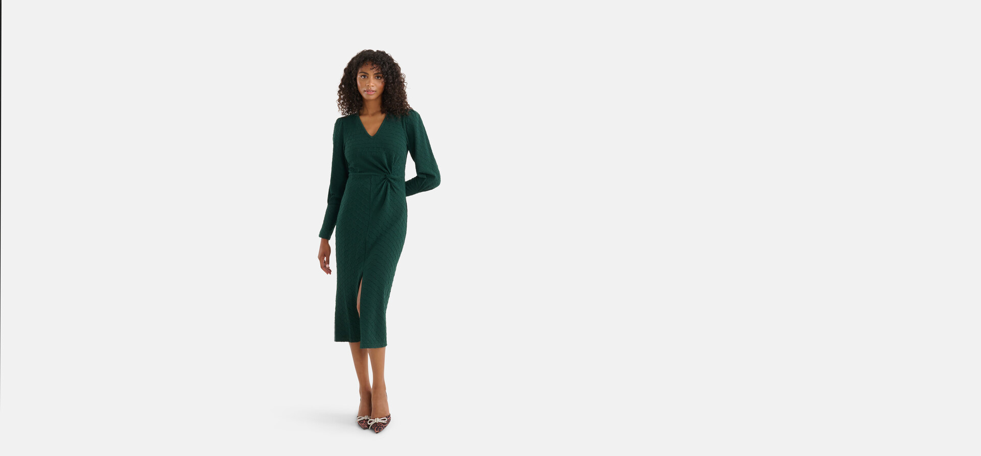 Struktur Midikleid Dunkelgrün SHOEBY WOMEN