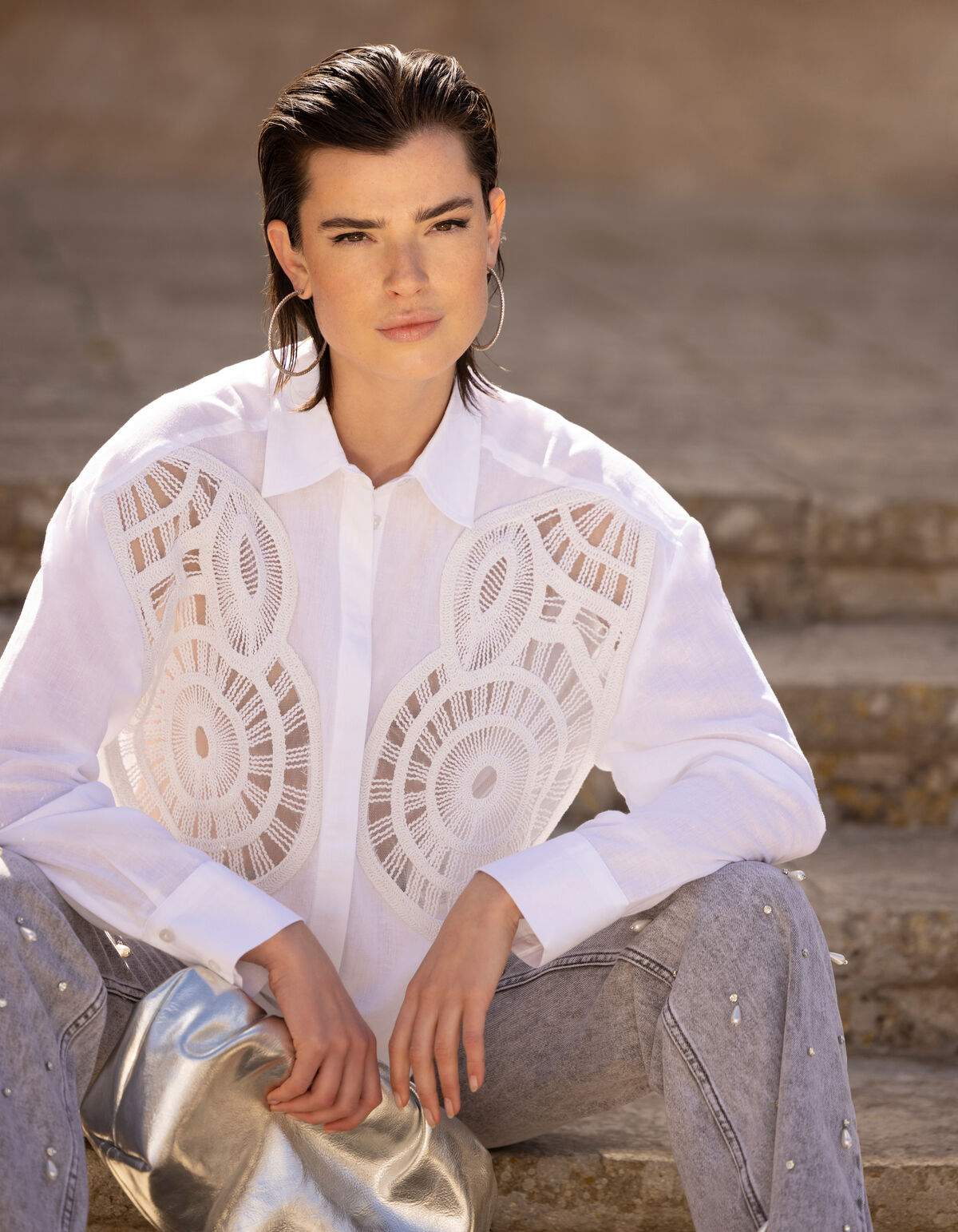 Linnen Crochet Blouse Wit SHOEBY WOMEN