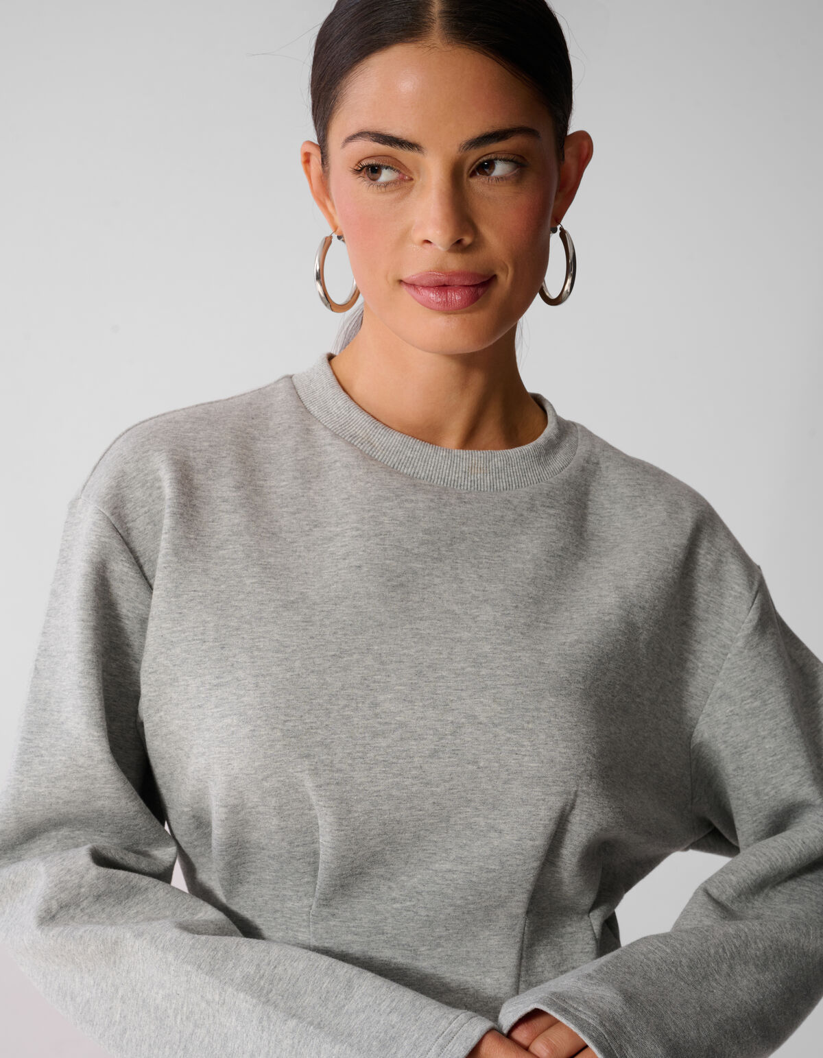 Peplum-Scuba-Langarmshirt Hellgrau SHOEBY WOMEN