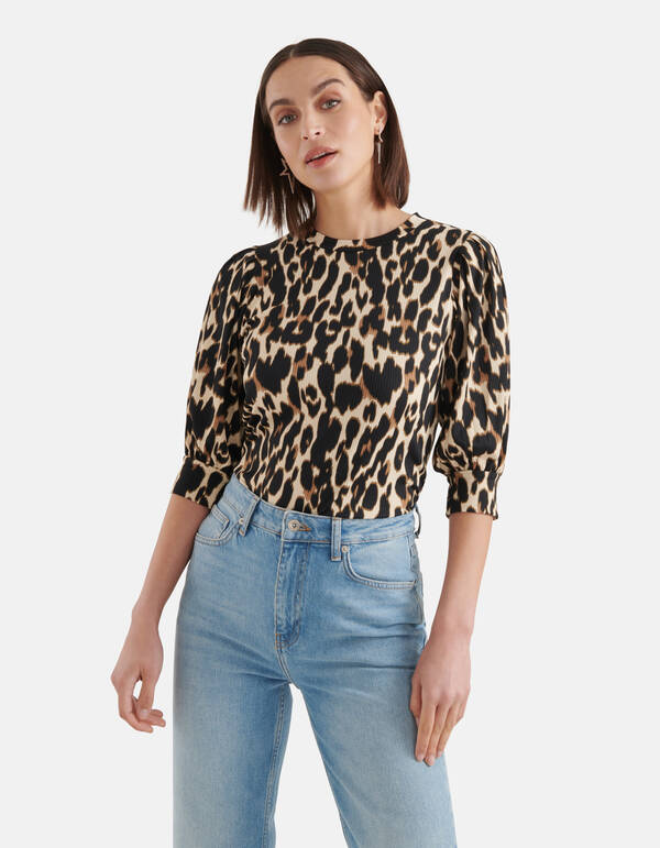 Rib Top mit Leopardenmuster Schwarz SHOEBY WOMEN