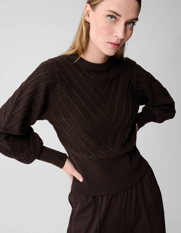 Glitzernder Strickpullover, dunkelbraun SHOEBY WOMEN