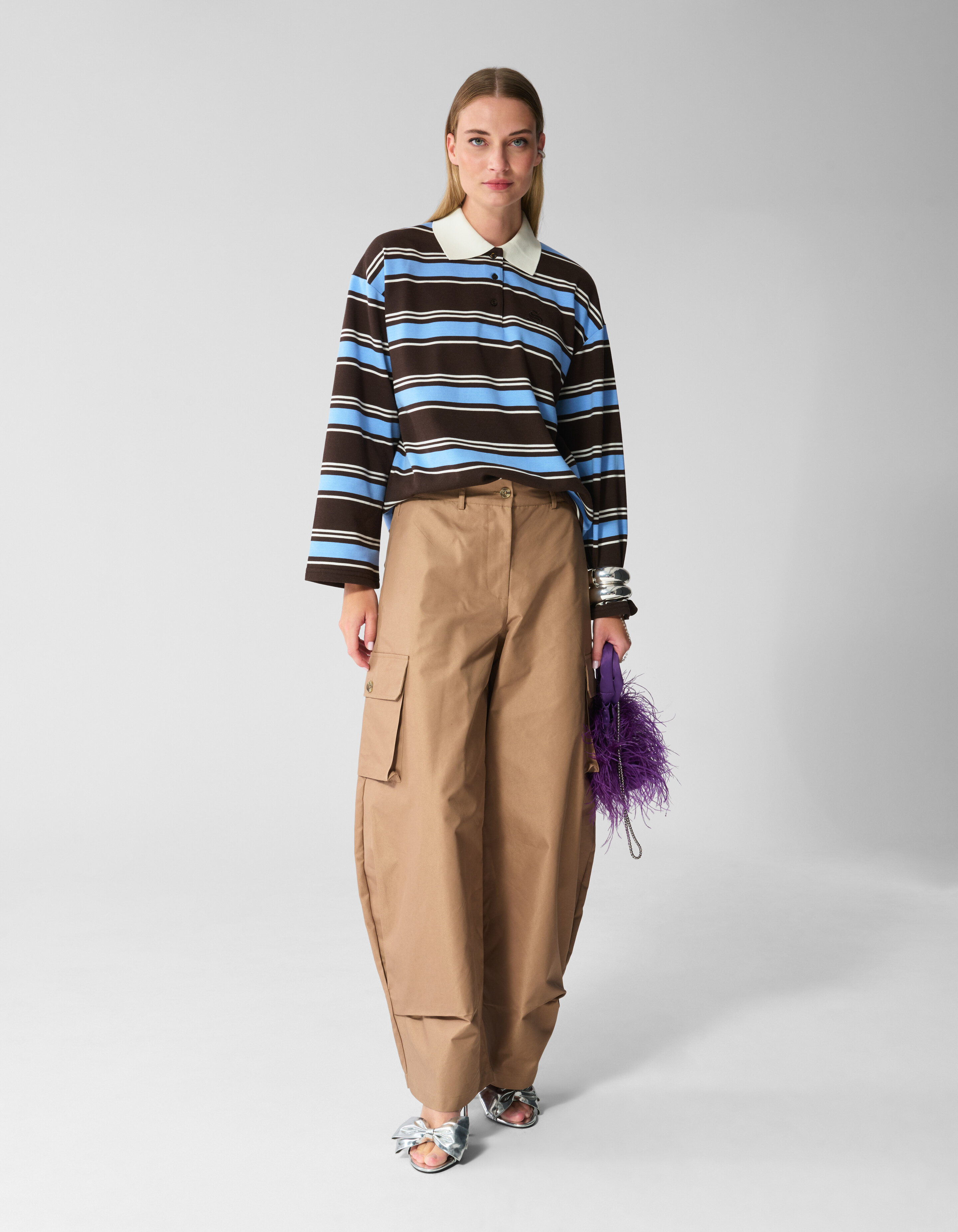 Gestreiftes Polo Longsleeve Dunkelbraun/Blau SHOEBY WOMEN