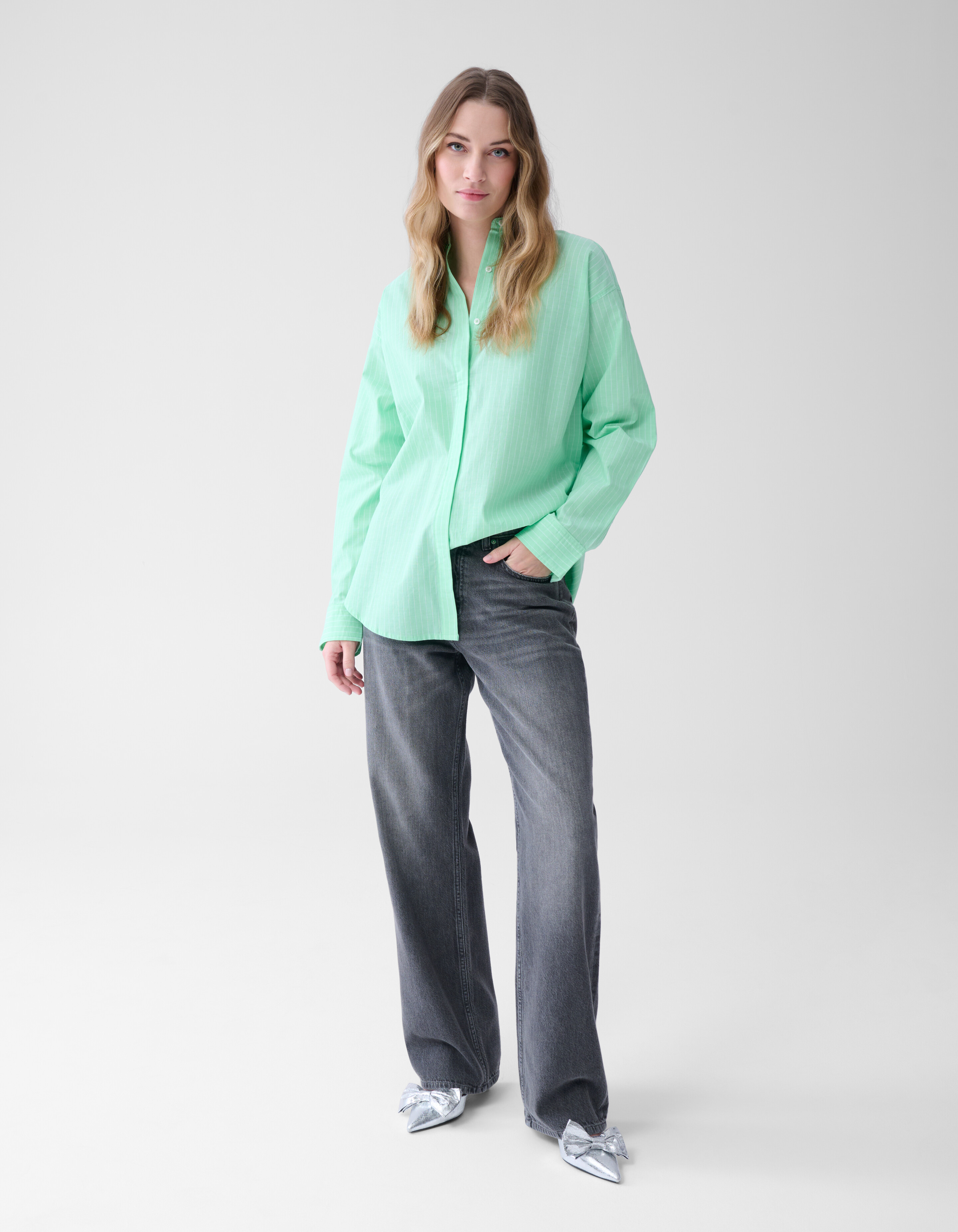 Nadelstreifen Popelinebluse Hellgrün SHOEBY WOMEN