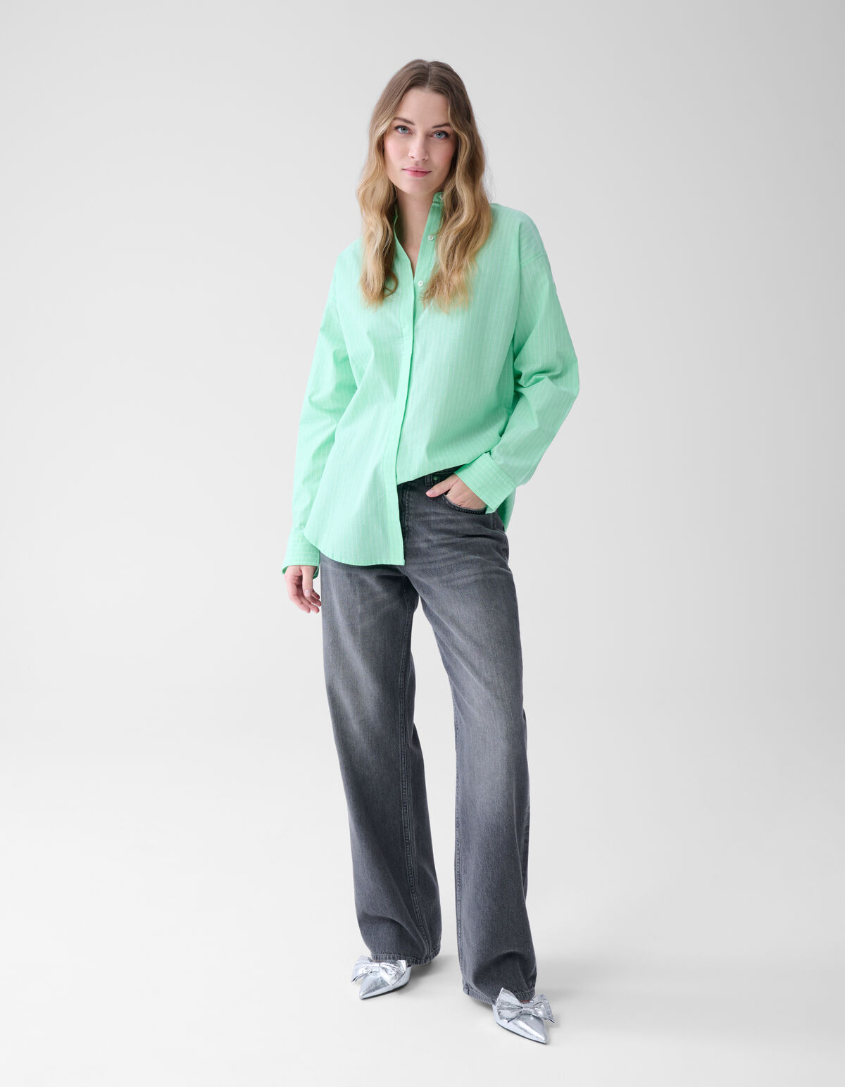 Nadelstreifen Popelinebluse Hellgrün SHOEBY WOMEN