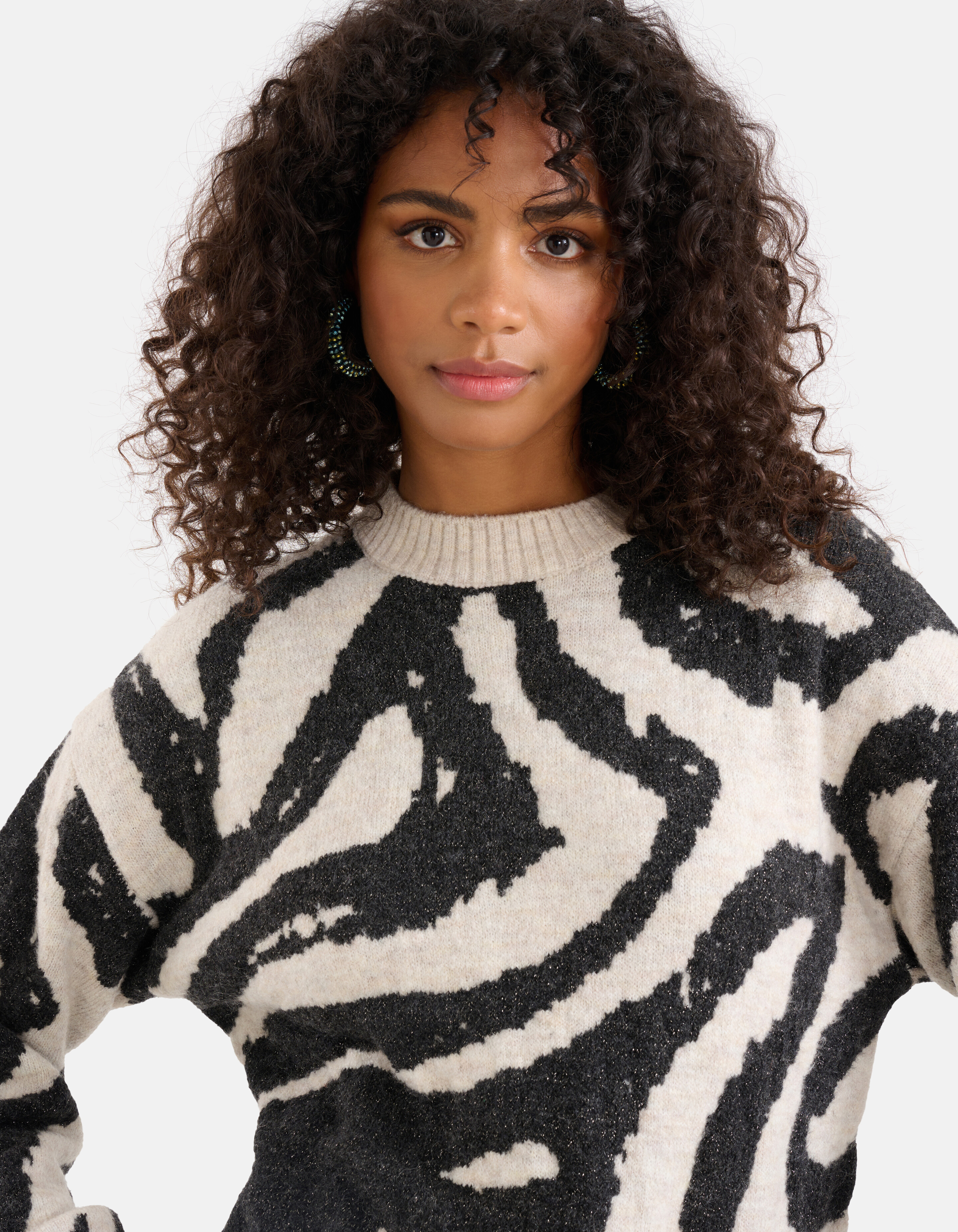 Jacquard Zebra Print Pullover Schwarz/Weiß SHOEBY WOMEN