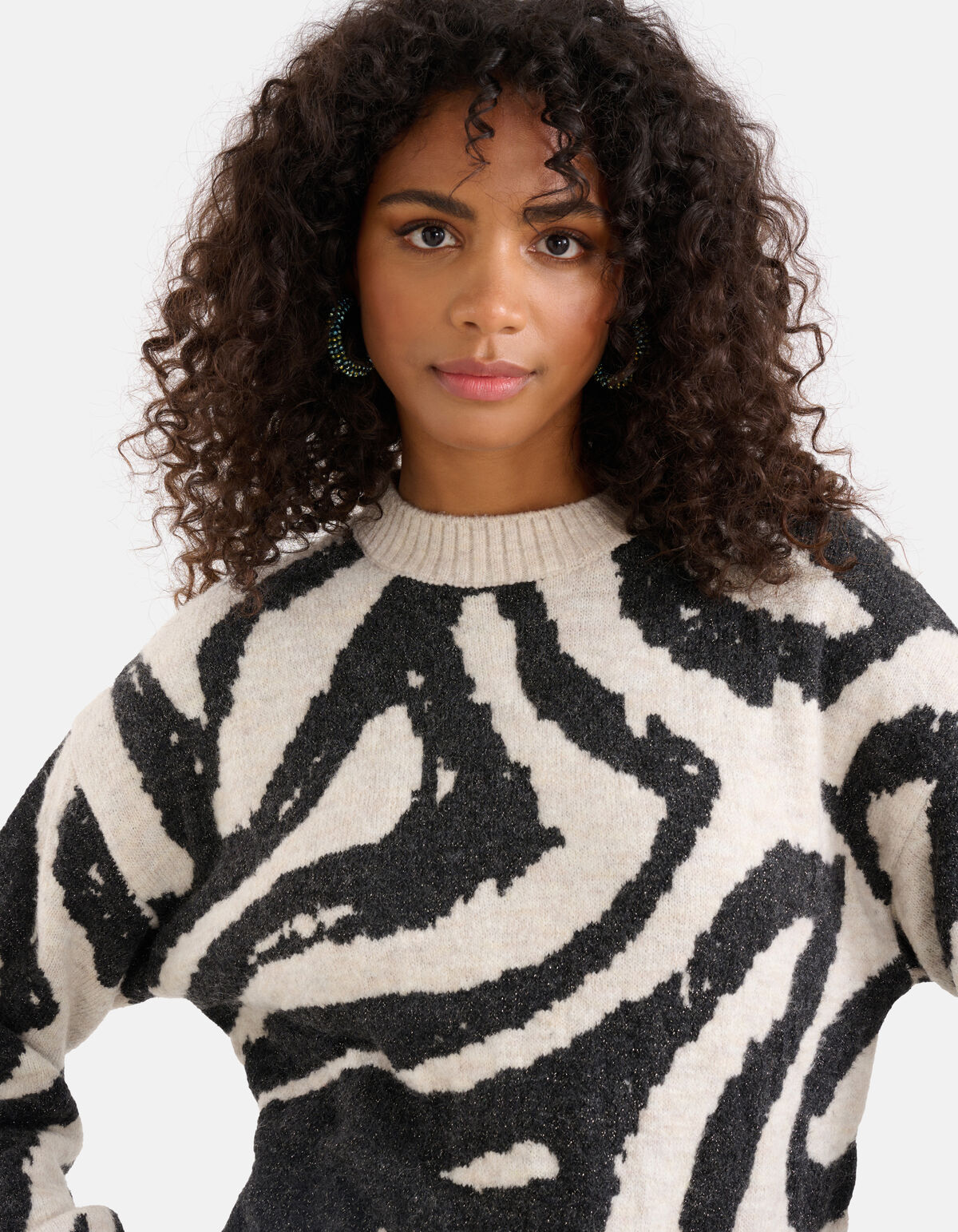 Jacquard Zebra Print Pullover Schwarz/Weiß SHOEBY WOMEN