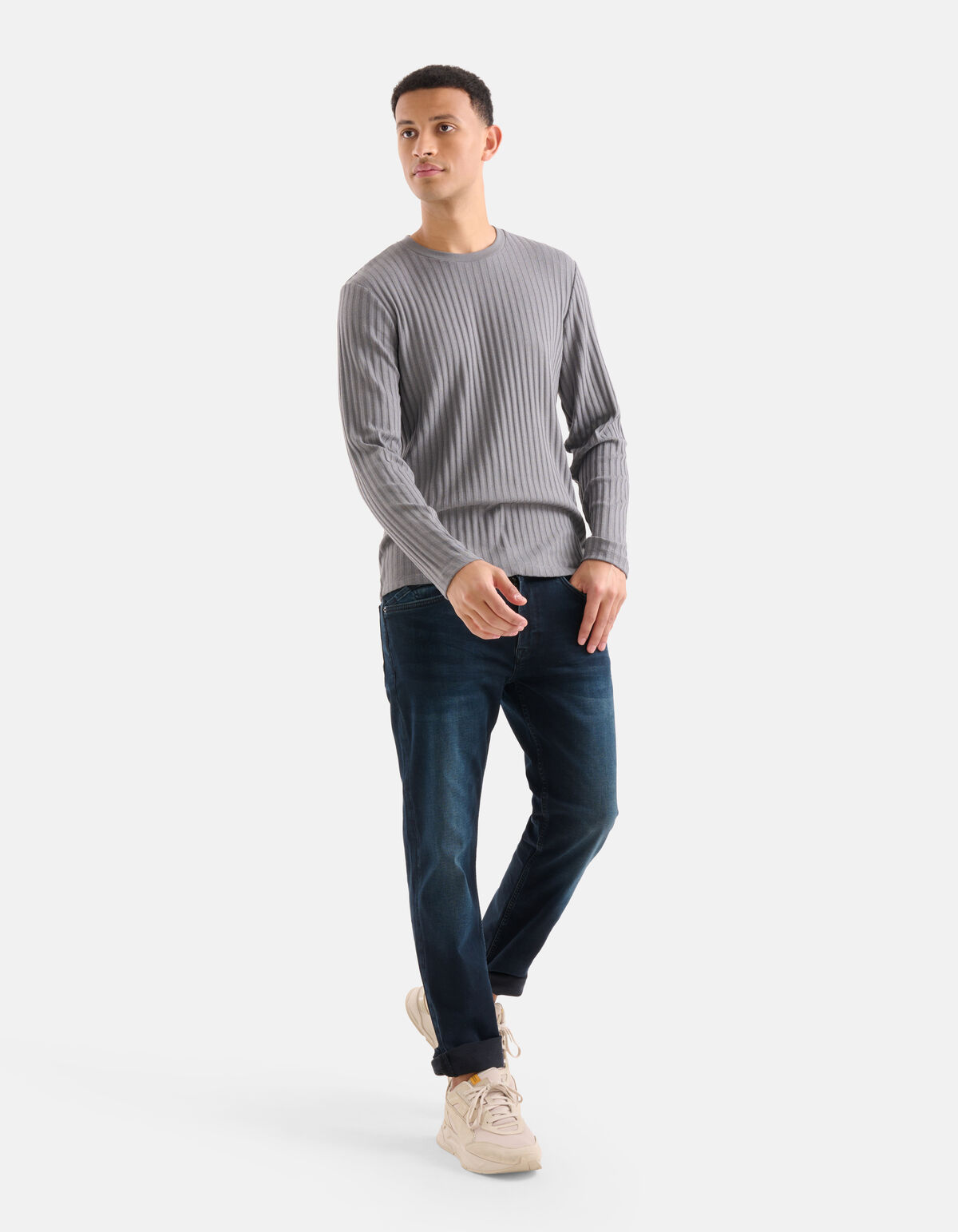 Rippen-T-Shirt Grau SHOEBY MEN