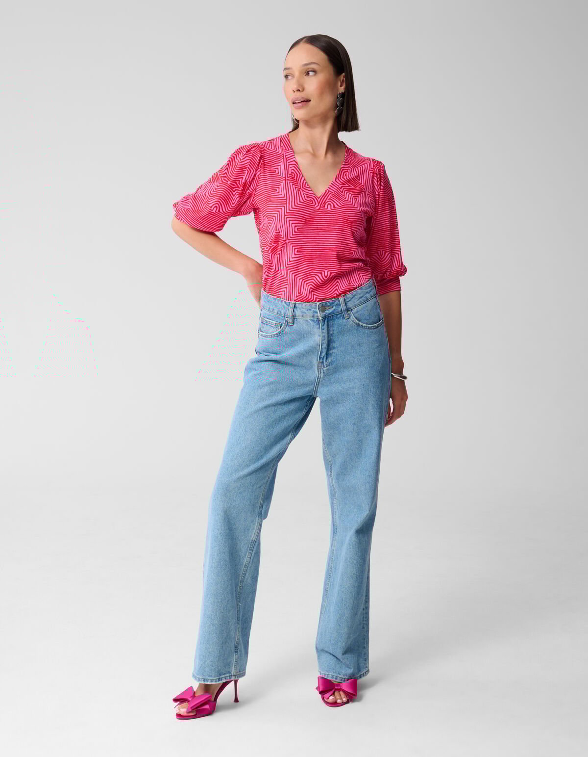 Bedrucktes Ripp-Jersey-Top Rosa/Rot SHOEBY WOMEN