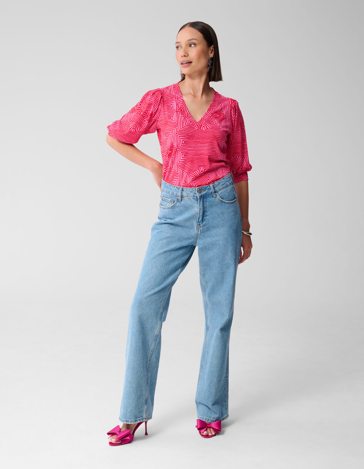 Bedrucktes Ripp-Jersey-Top Rosa/Rot SHOEBY WOMEN