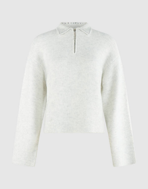 Zip Polo Strickpullover hellgrau SHOEBY WOMEN