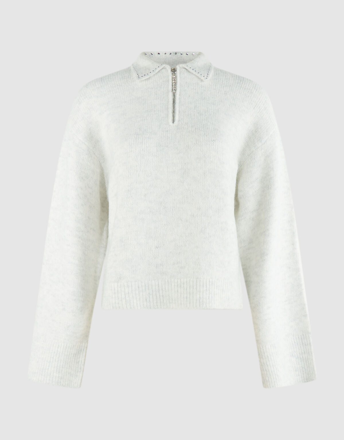 Zip Polo Strickpullover hellgrau SHOEBY WOMEN