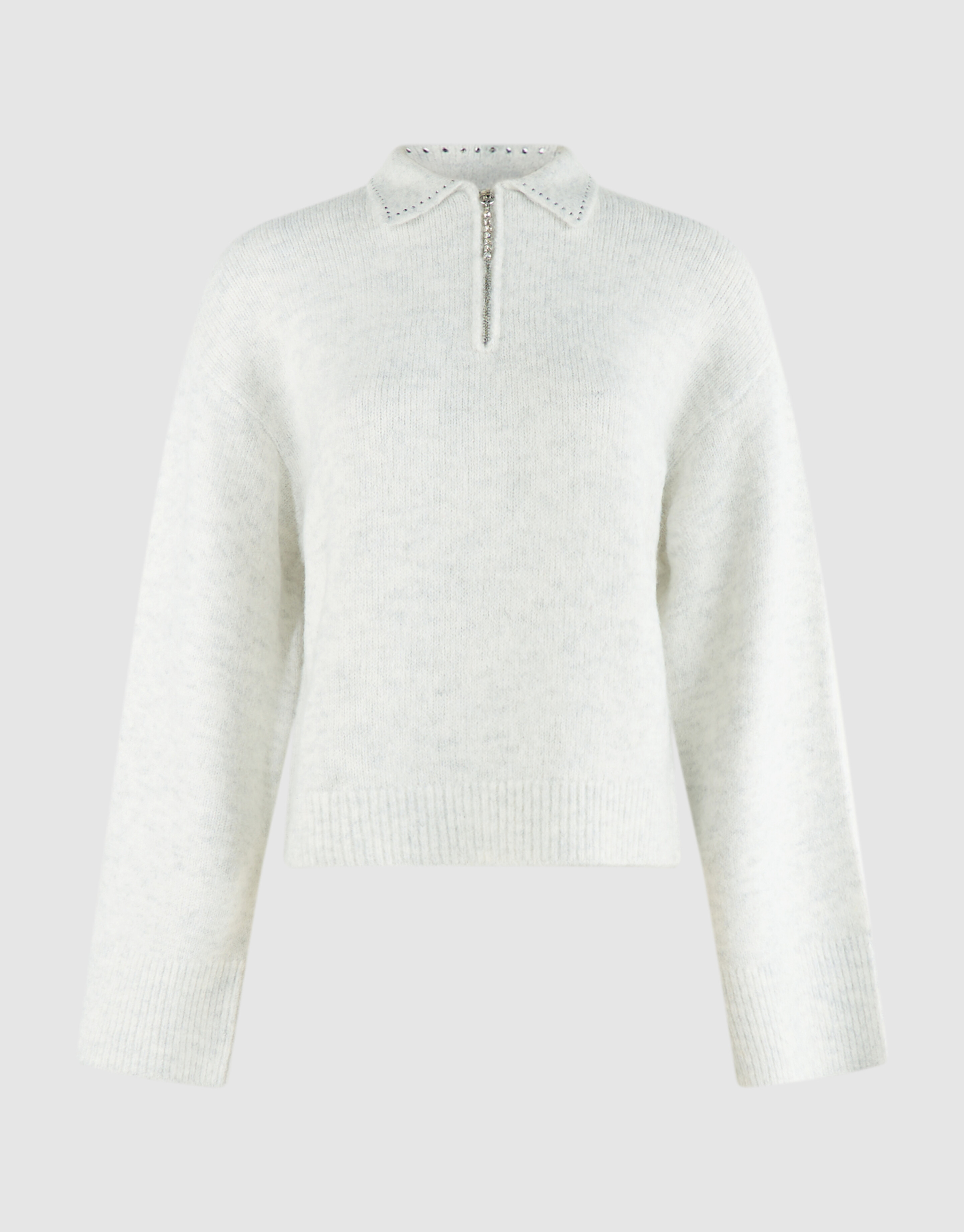 Zip Polo Strickpullover hellgrau SHOEBY WOMEN
