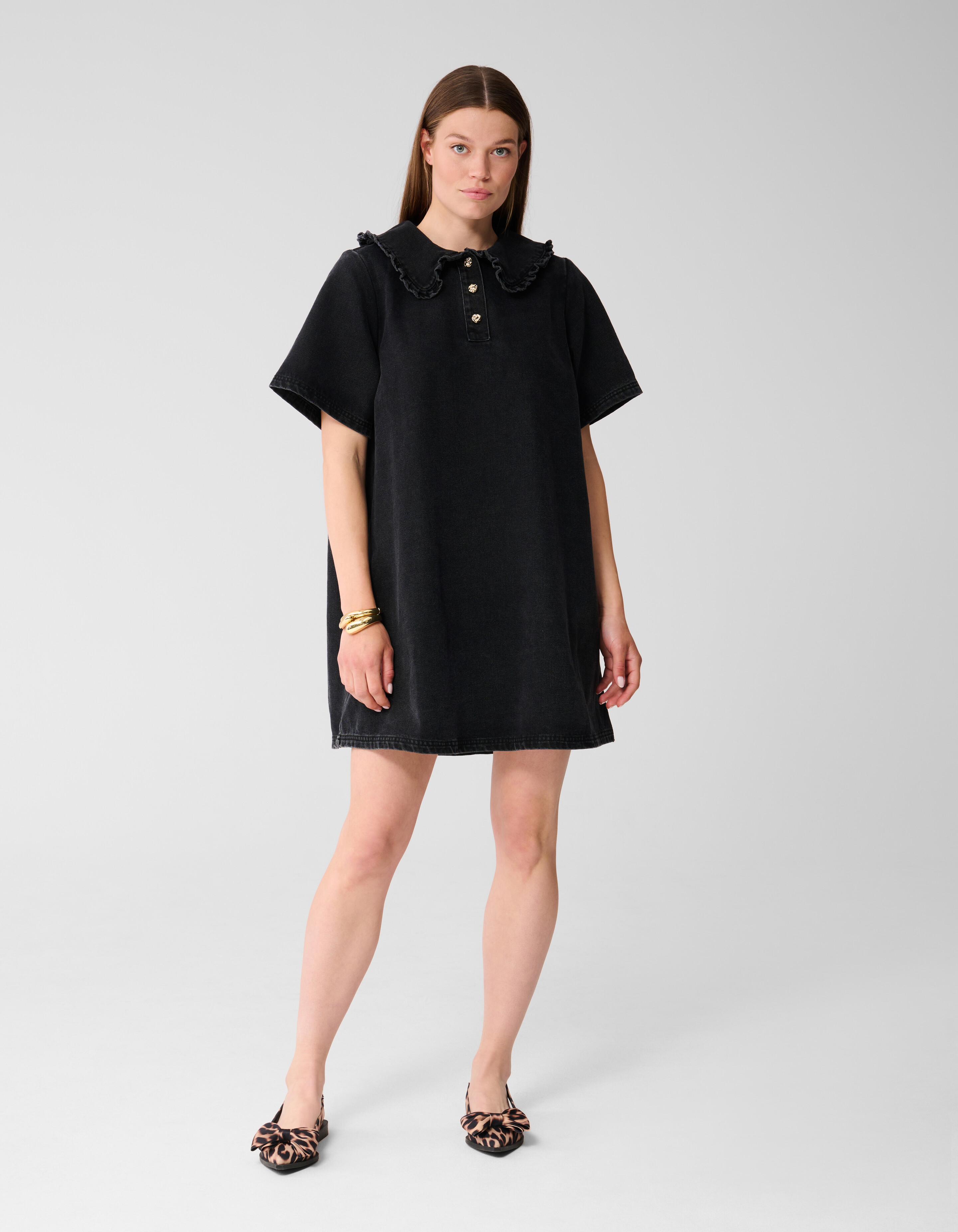 Midikleid mit Denimkragen Schwarz SHOEBY WOMEN
