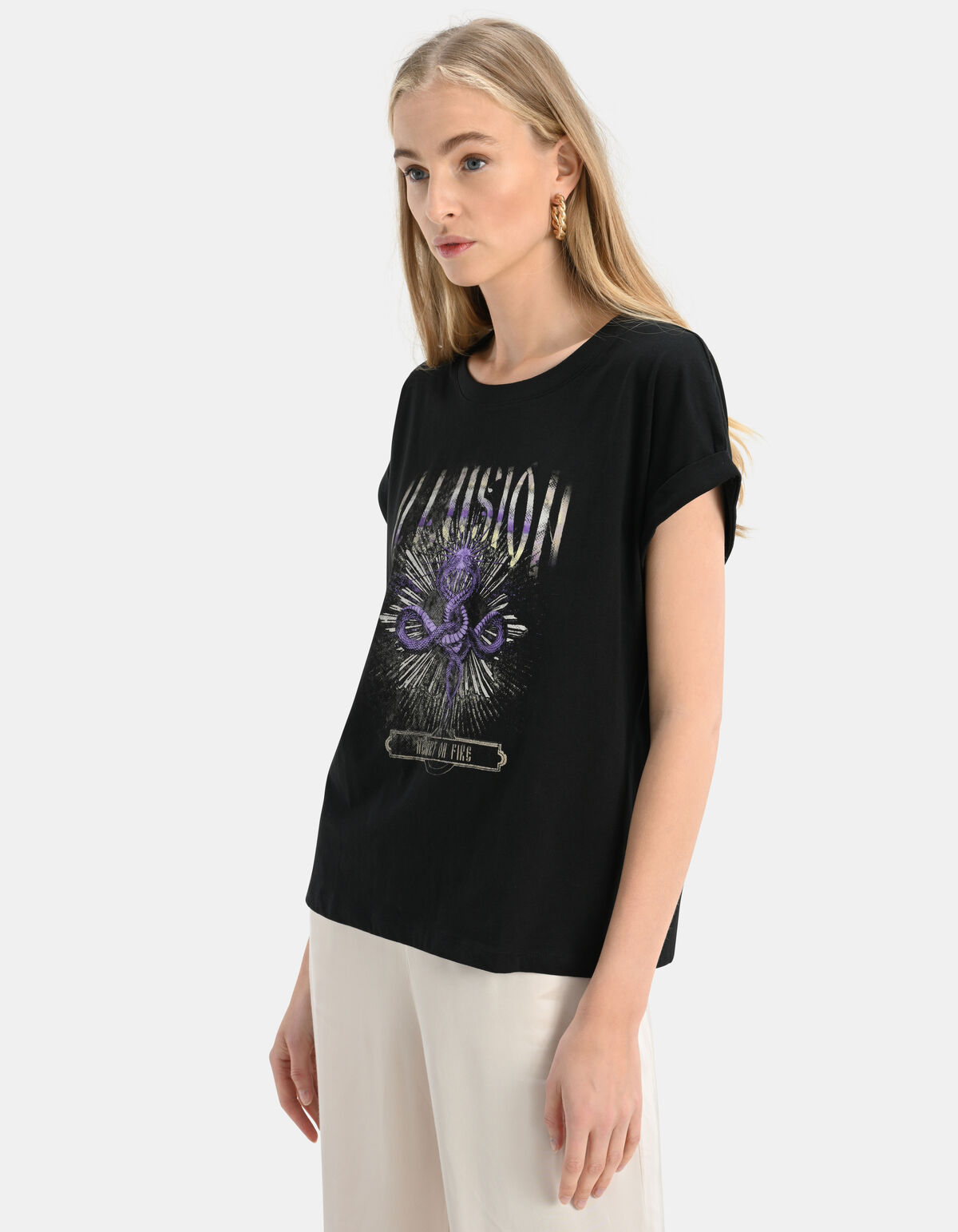 T-Shirt mit grafischem Aufdruck Schwarz SHOEBY WOMEN