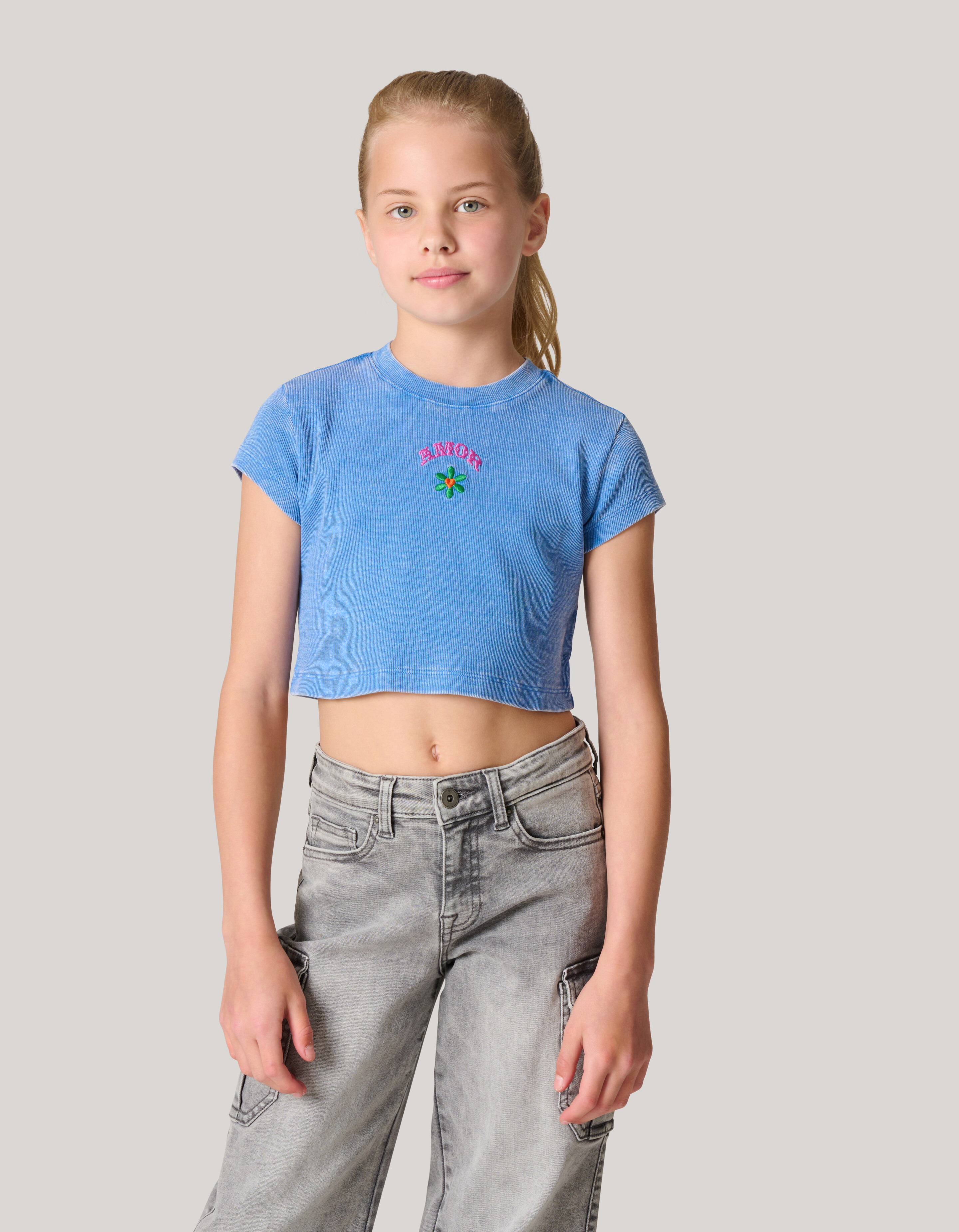 Besticktes Crop Top Blau SHOEBY GIRLS