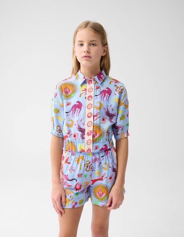 Dschungel Kunstwerk Bluse Hellblau SHOEBY GIRLS