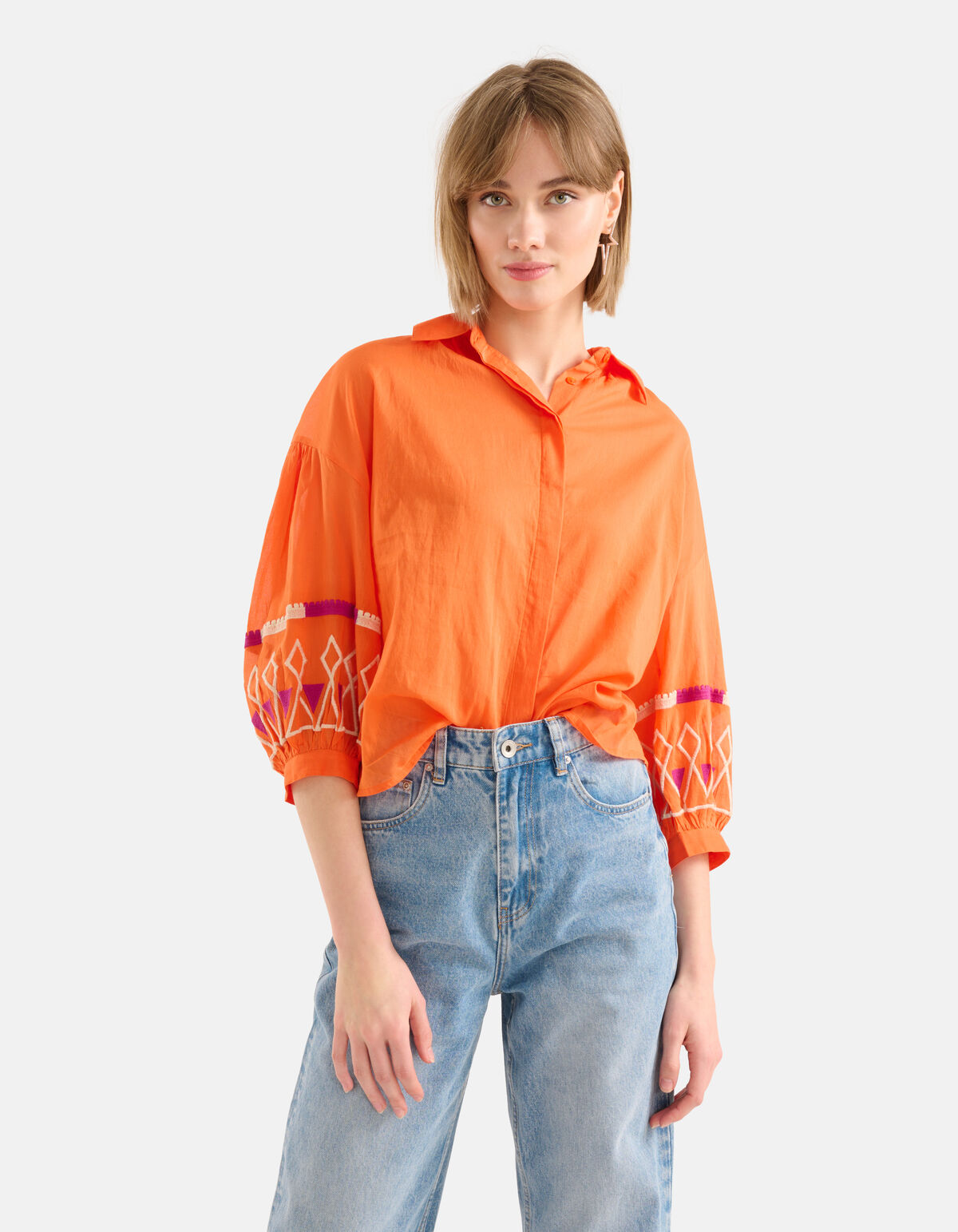 Bluse mit Voile-Stickerei Orange SHOEBY WOMEN