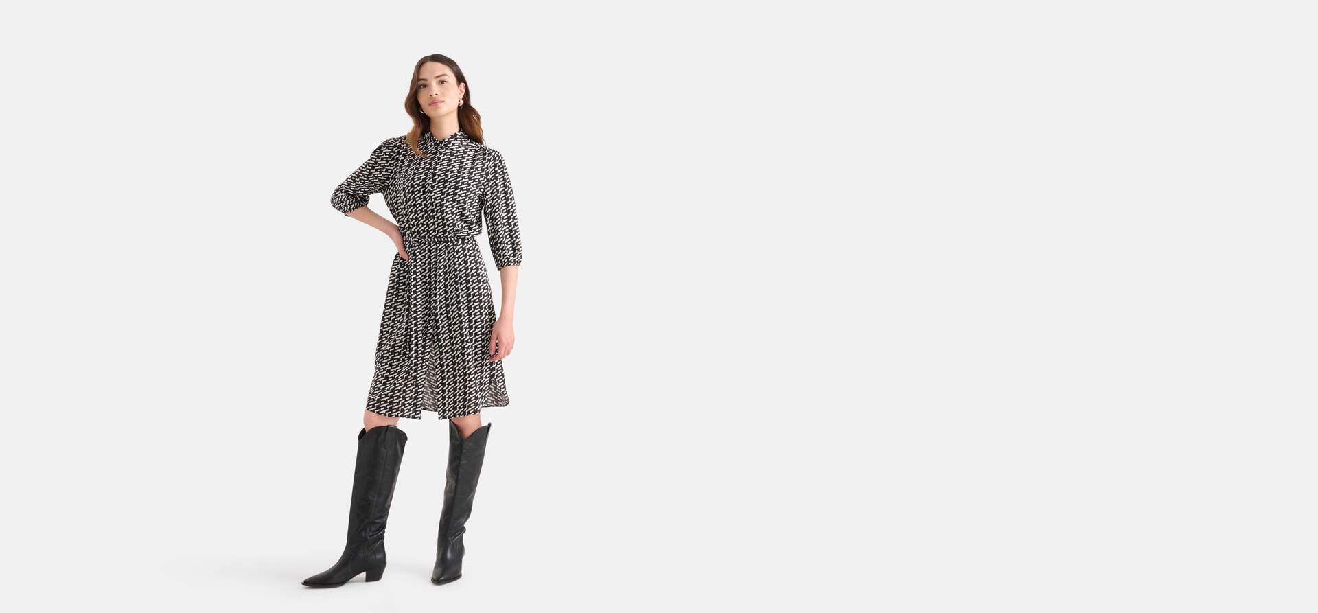 Grafische Midi Jurk Zwart SHOEBY WOMEN