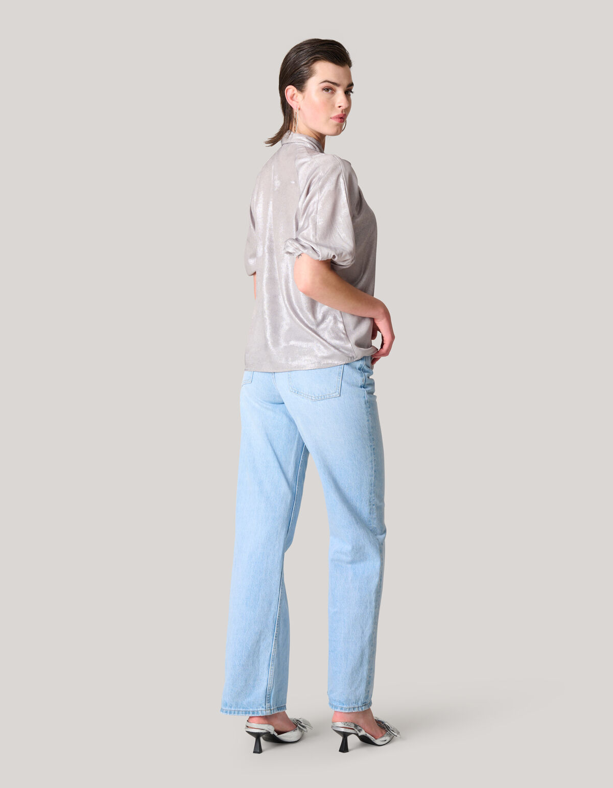 Metallic Denim Blouse Zilver SHOEBY WOMEN