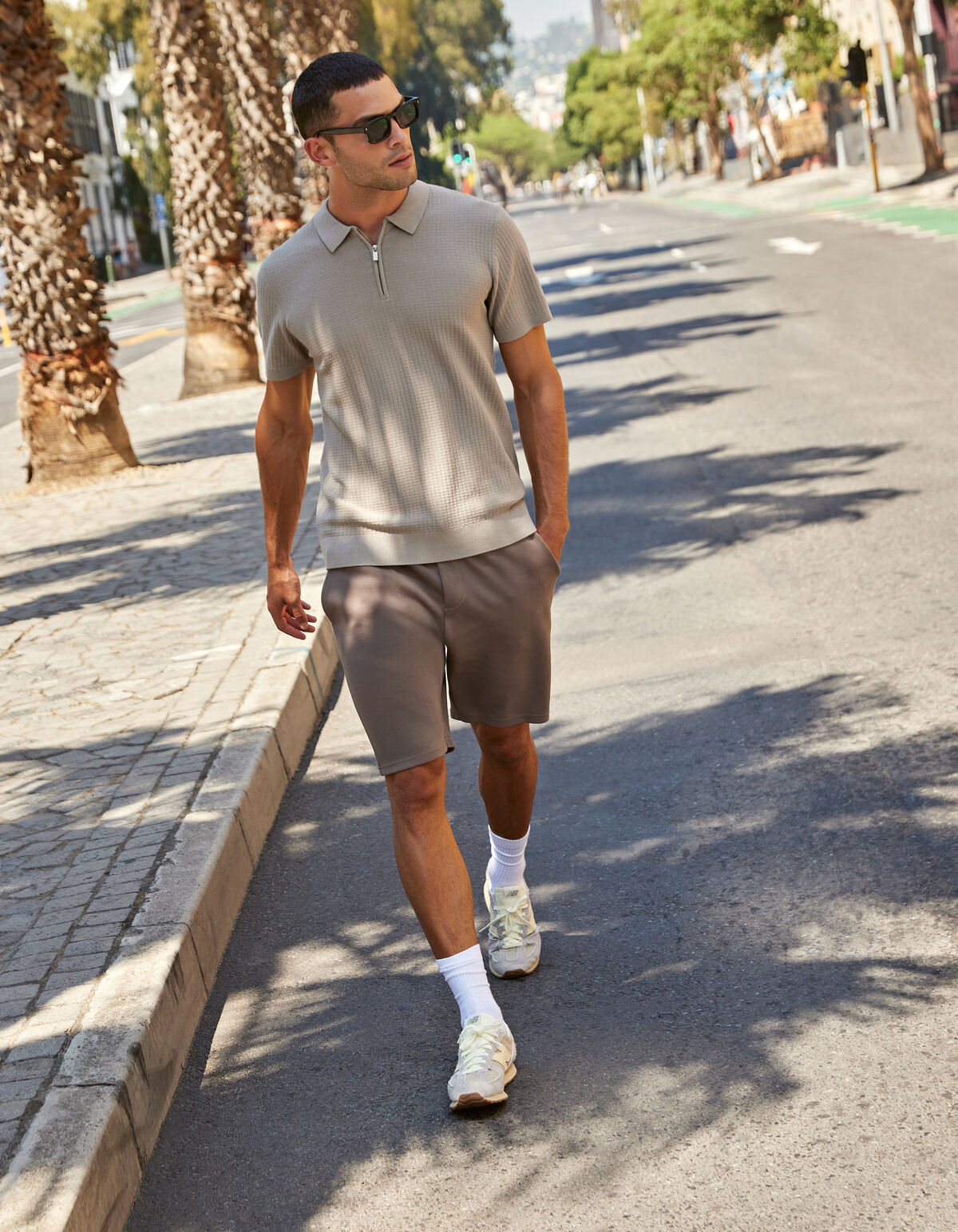 Strick-Polo mit Rei&szlig;verschluss Hellbraun SHOEBY MEN