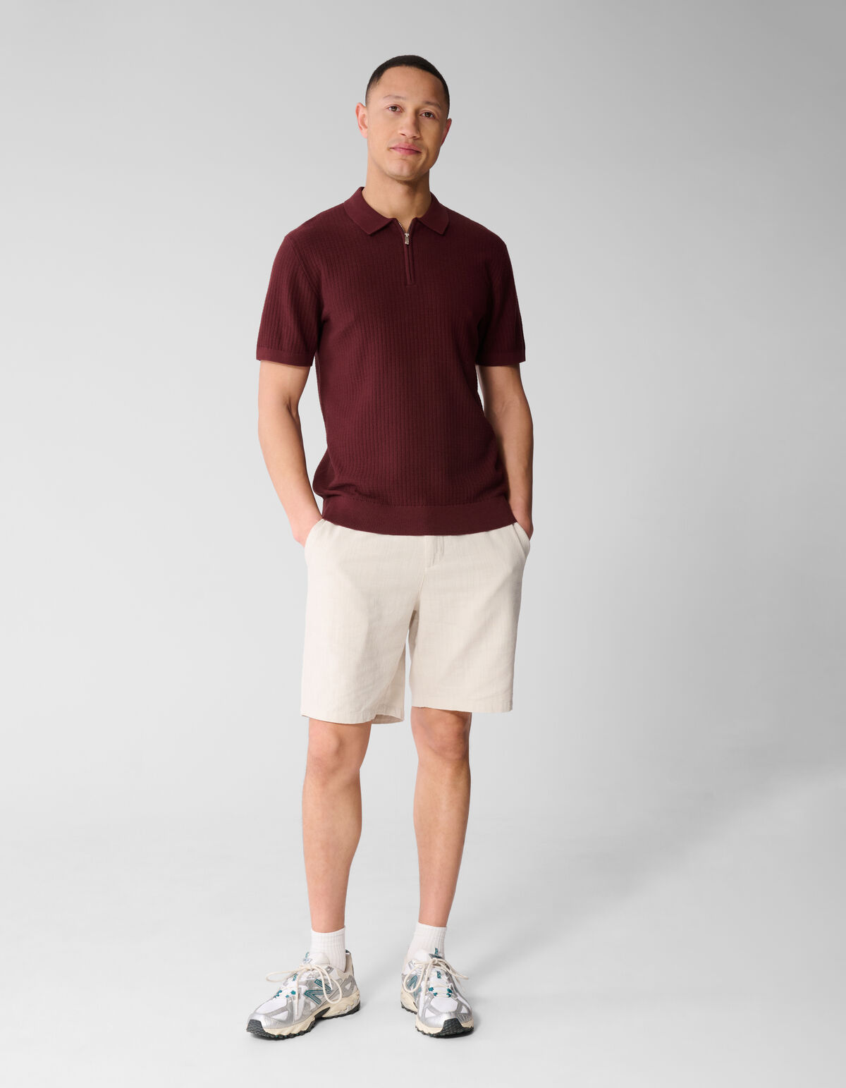 Gestricktes Zip-Poloshirt Dunkelrot SHOEBY MEN