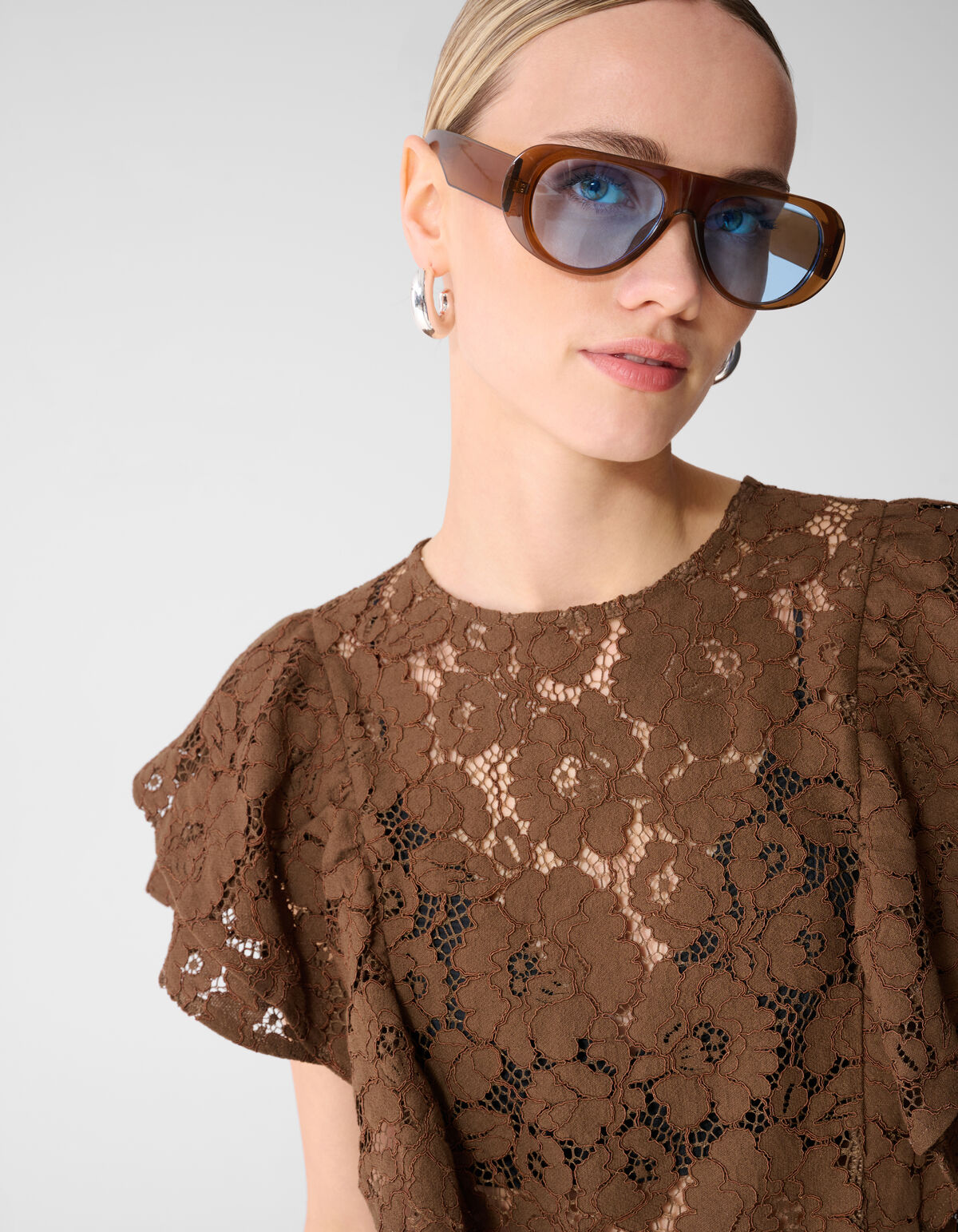 Kanten R&uuml;schen Top Braun SHOEBY WOMEN