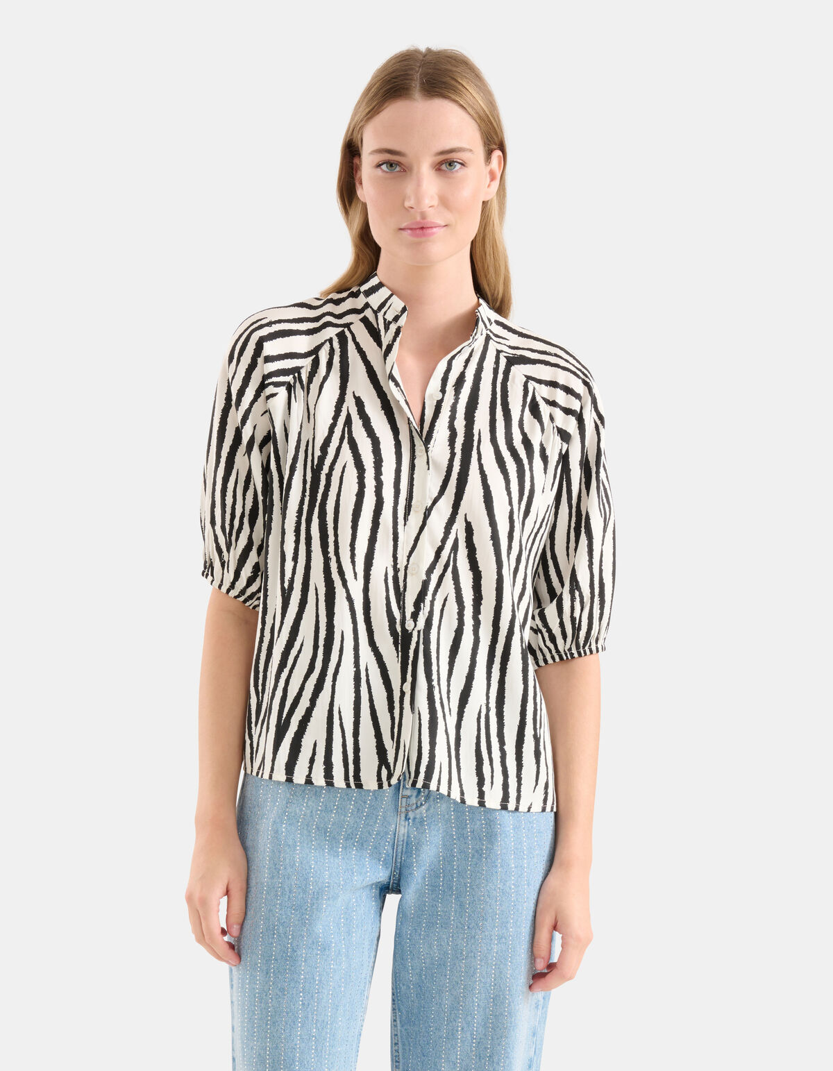 Bluse mit Zebradruck Schwarz/Weiß SHOEBY WOMEN