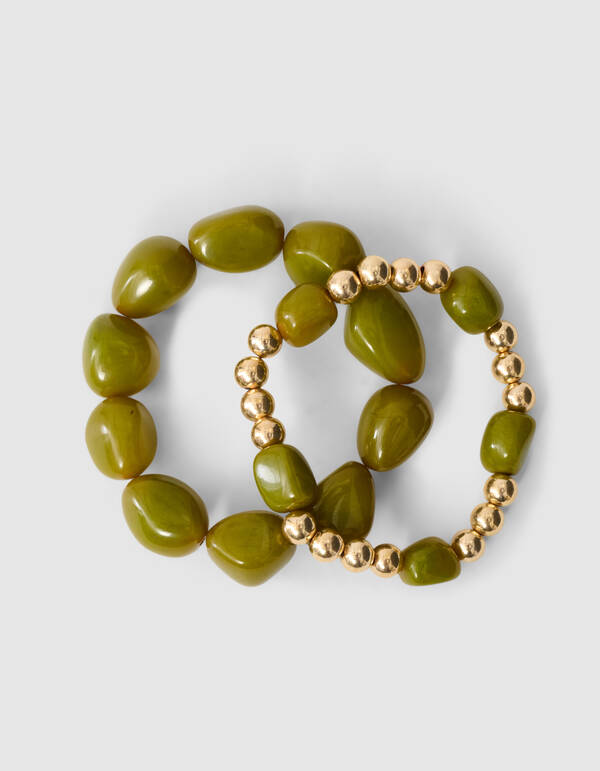 Perlenarmband-Set Dunkelgrün SHOEBY ACCESSOIRES