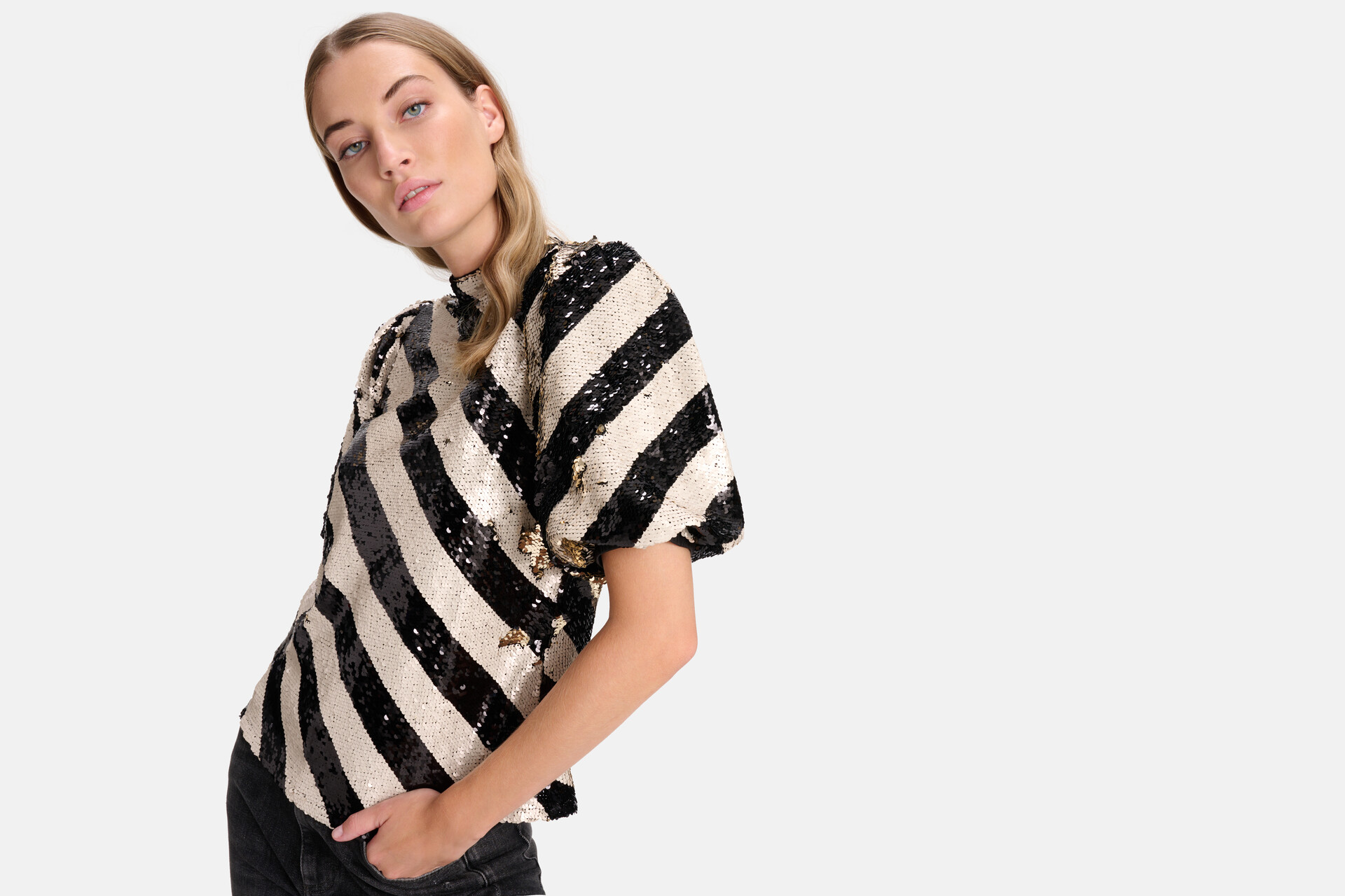 Pailletten-Top Schwarz/Weiß von Fred SHOEBY WOMEN