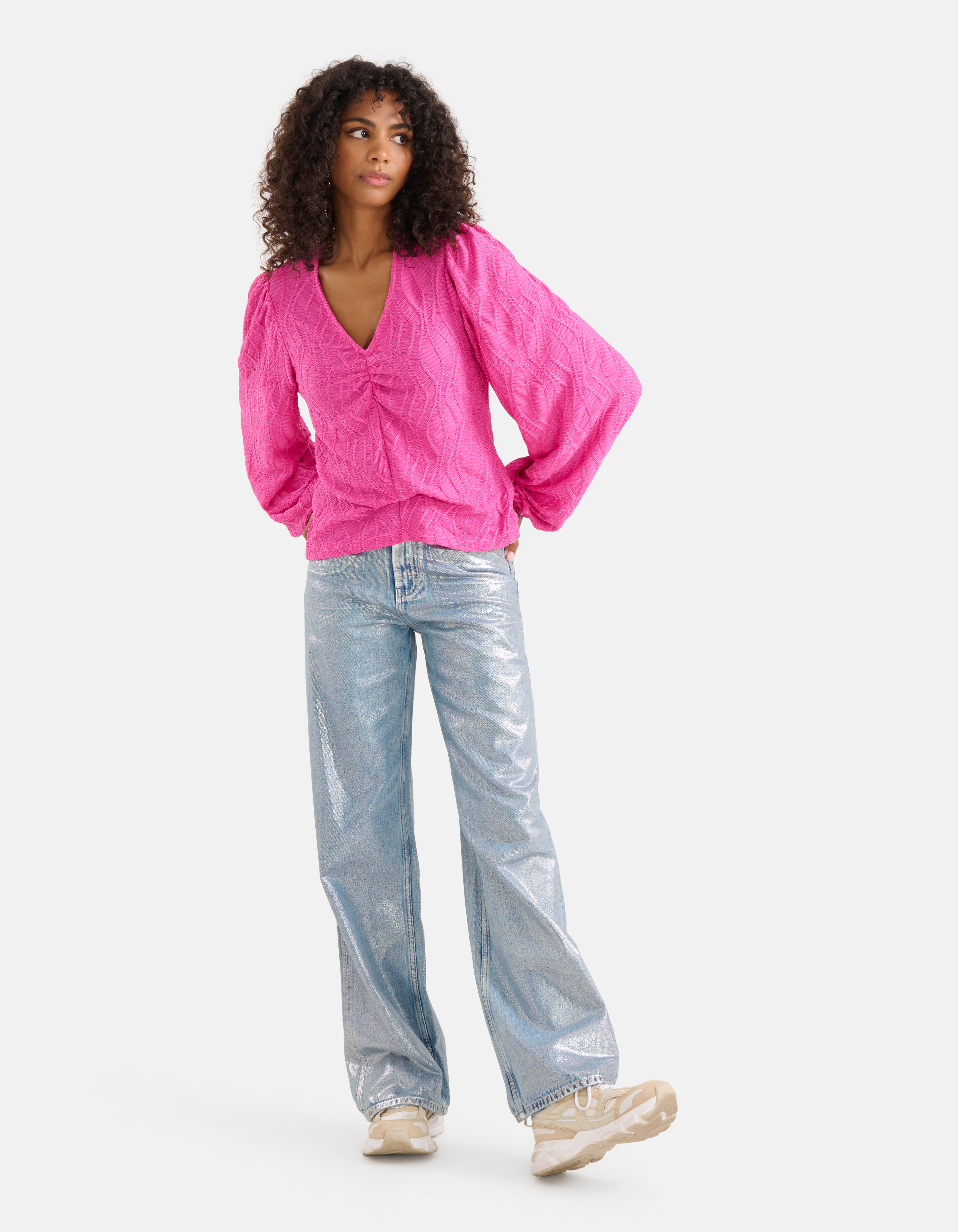 Texturiertes Top mit V-Ausschnitt Rosa SHOEBY WOMEN
