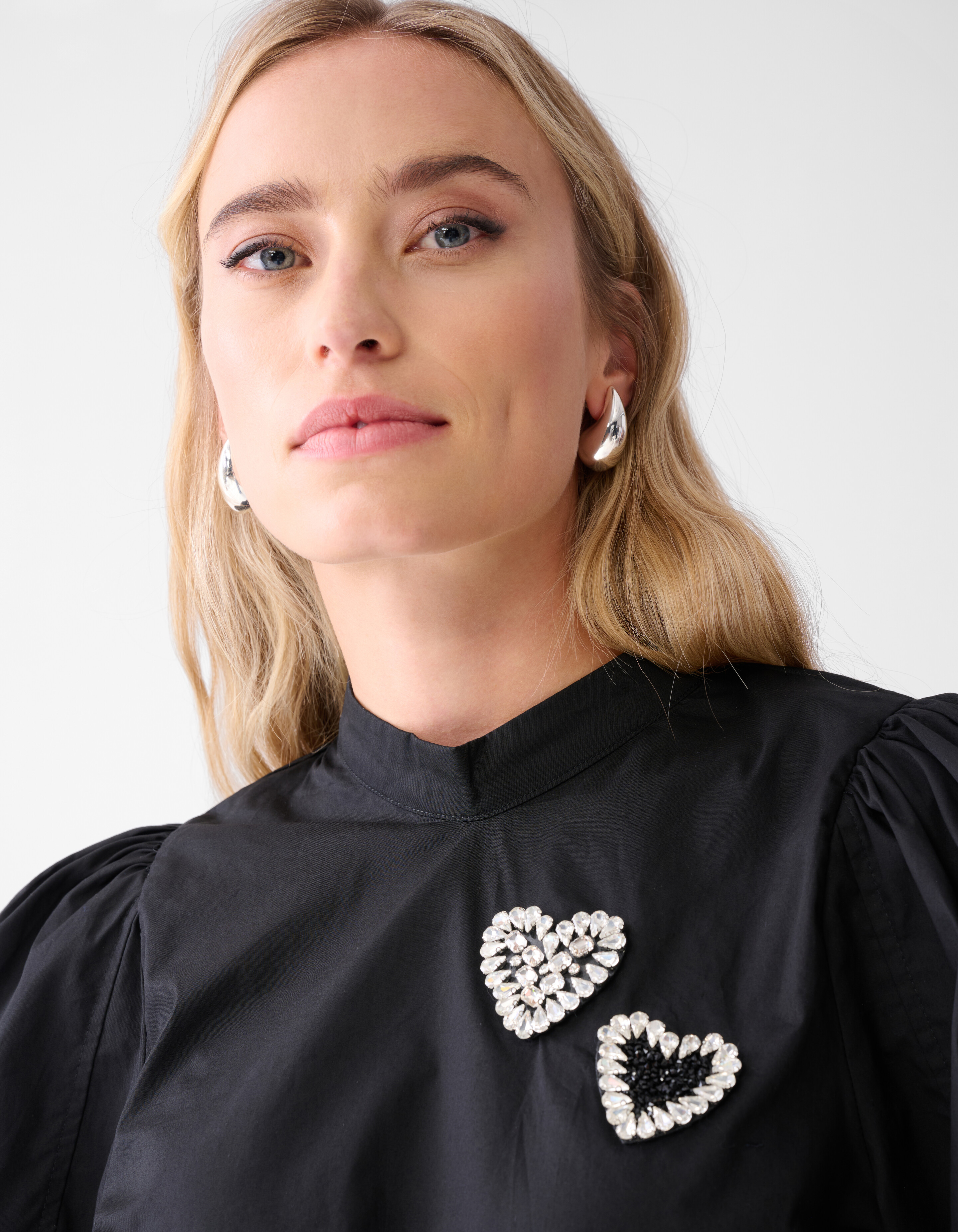 Strass Herz Popeline Bluse Schwarz SHOEBY WOMEN