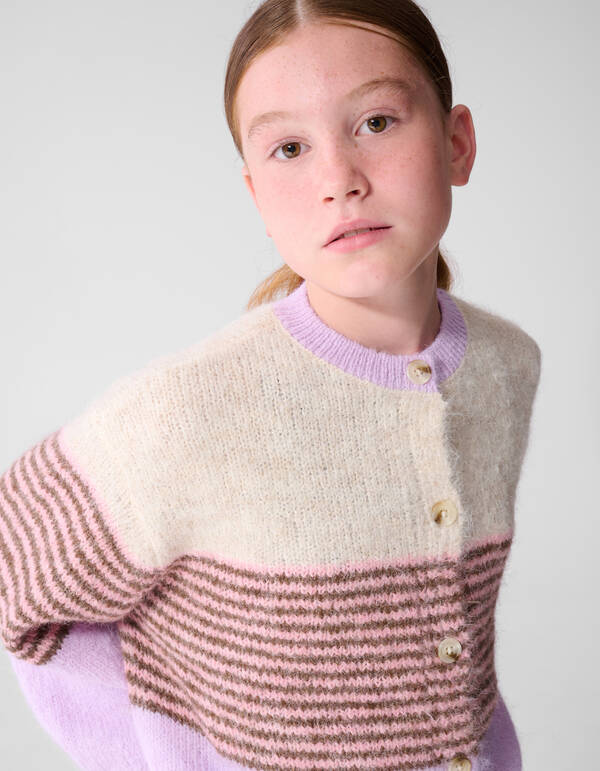 Flauschige gestreifte Strickjacke in gebrochenem W SHOEBY GIRLS