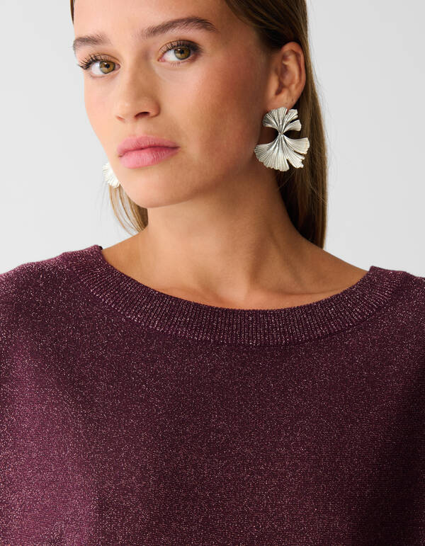 .Glitzer Fledermaus-Pullover Dunkelrot SHOEBY WOMEN