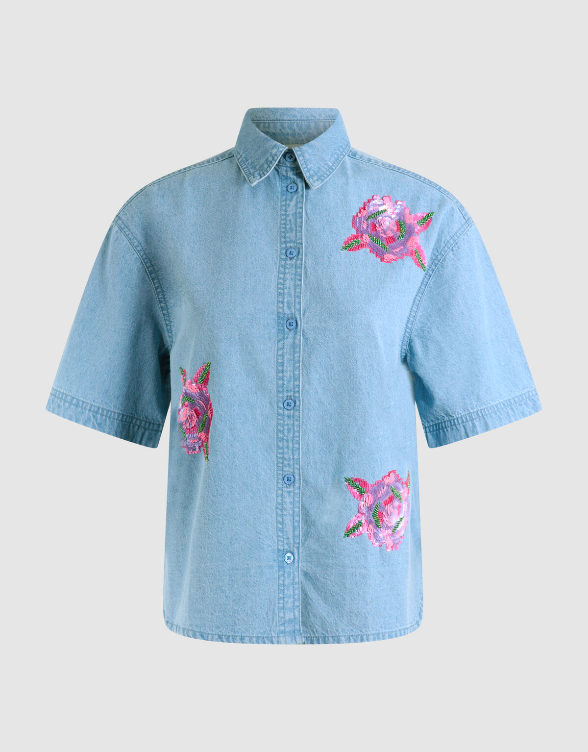 &Uuml;bergro&szlig;e Bluse aus Denim mit Pailletten Blau SHOEBY WOMEN