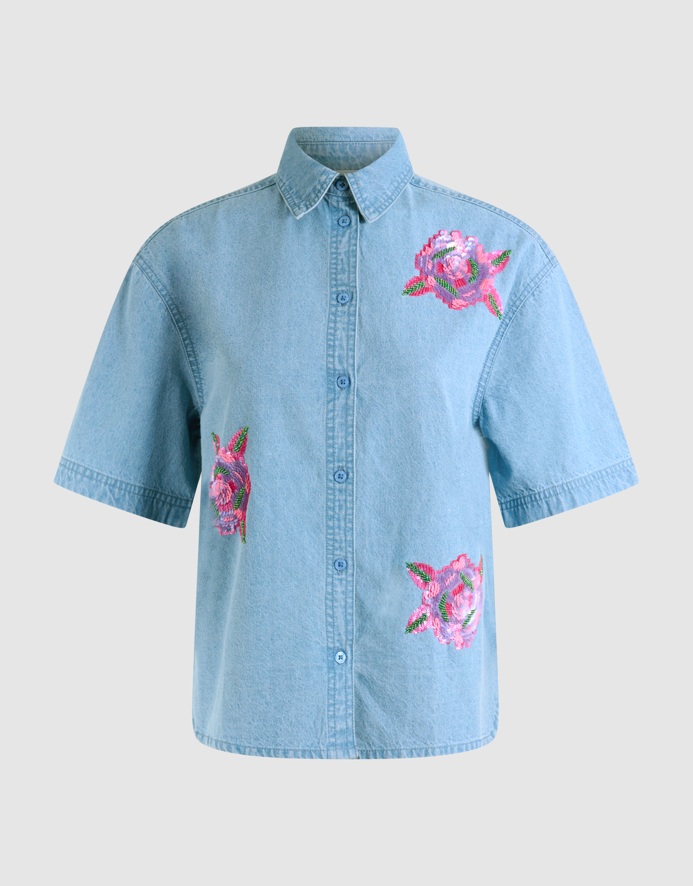 Übergroße Bluse aus Denim mit Pailletten Blau SHOEBY WOMEN