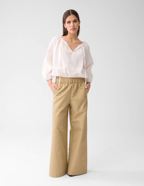 Studs Wide Leg Trousers Sand SHOEBY WOMEN
