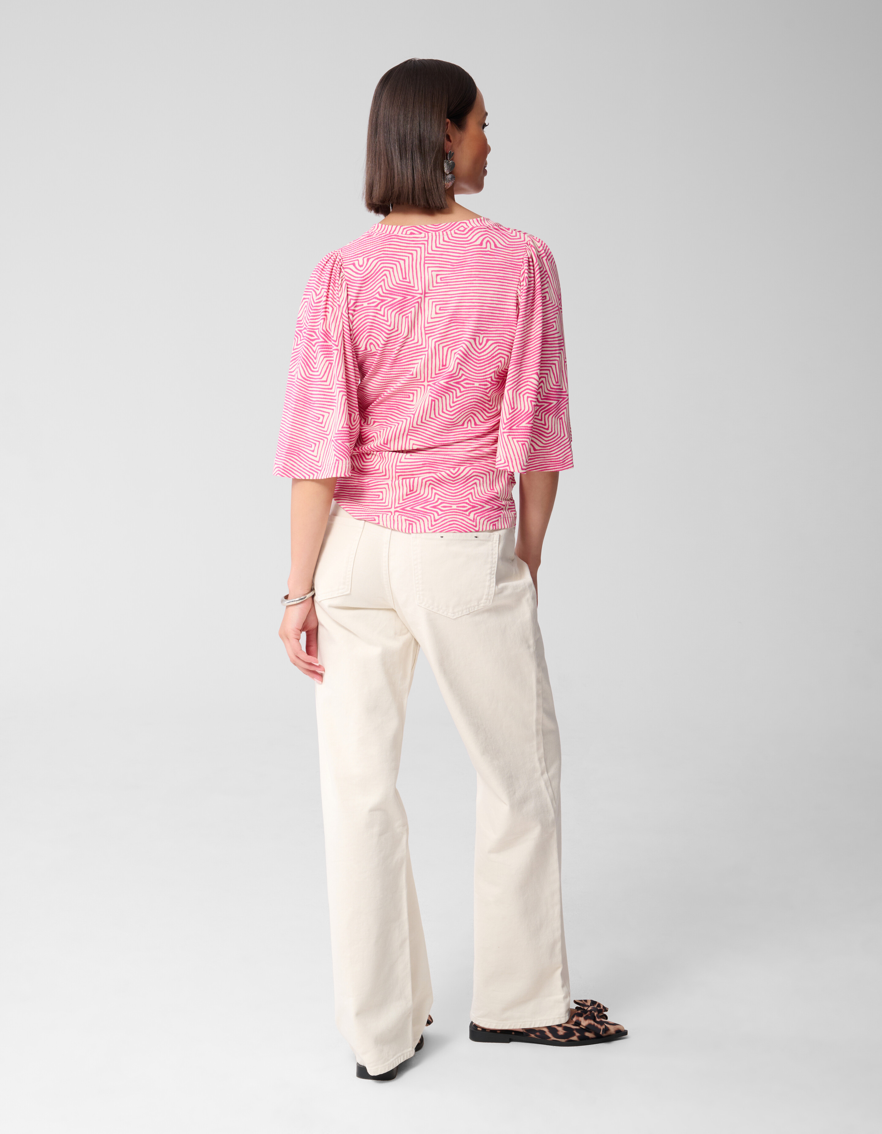 Bedrucktes Rüschen-Rippen-Top Rosa SHOEBY WOMEN