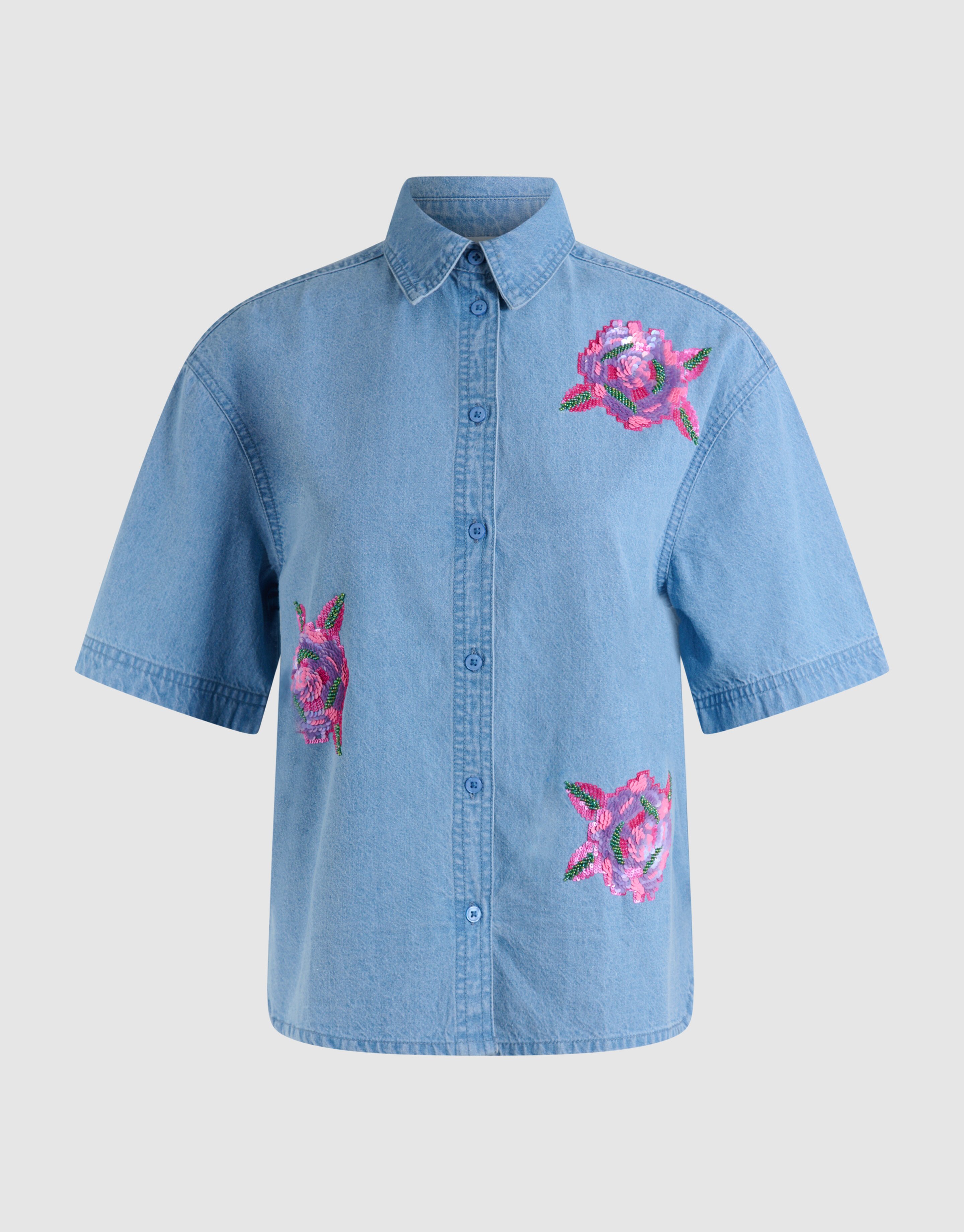 Übergroße Bluse aus Denim mit Pailletten Blau SHOEBY WOMEN