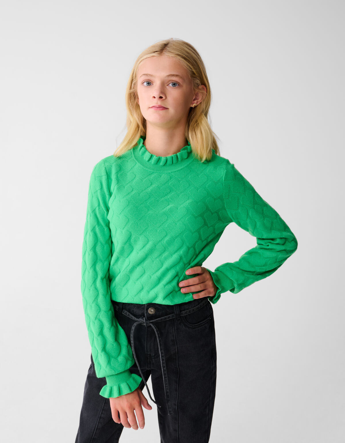 Stricktop mit Herzmotiv Grün SHOEBY GIRLS