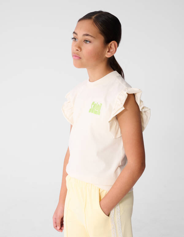 Ruffle Soleil Artwork T-Shirt Off-White SHOEBY GIRLS