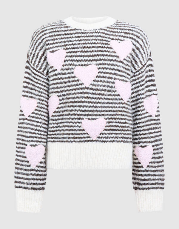Gestreifter Heart Pullover Cremewei&szlig; SHOEBY GIRLS