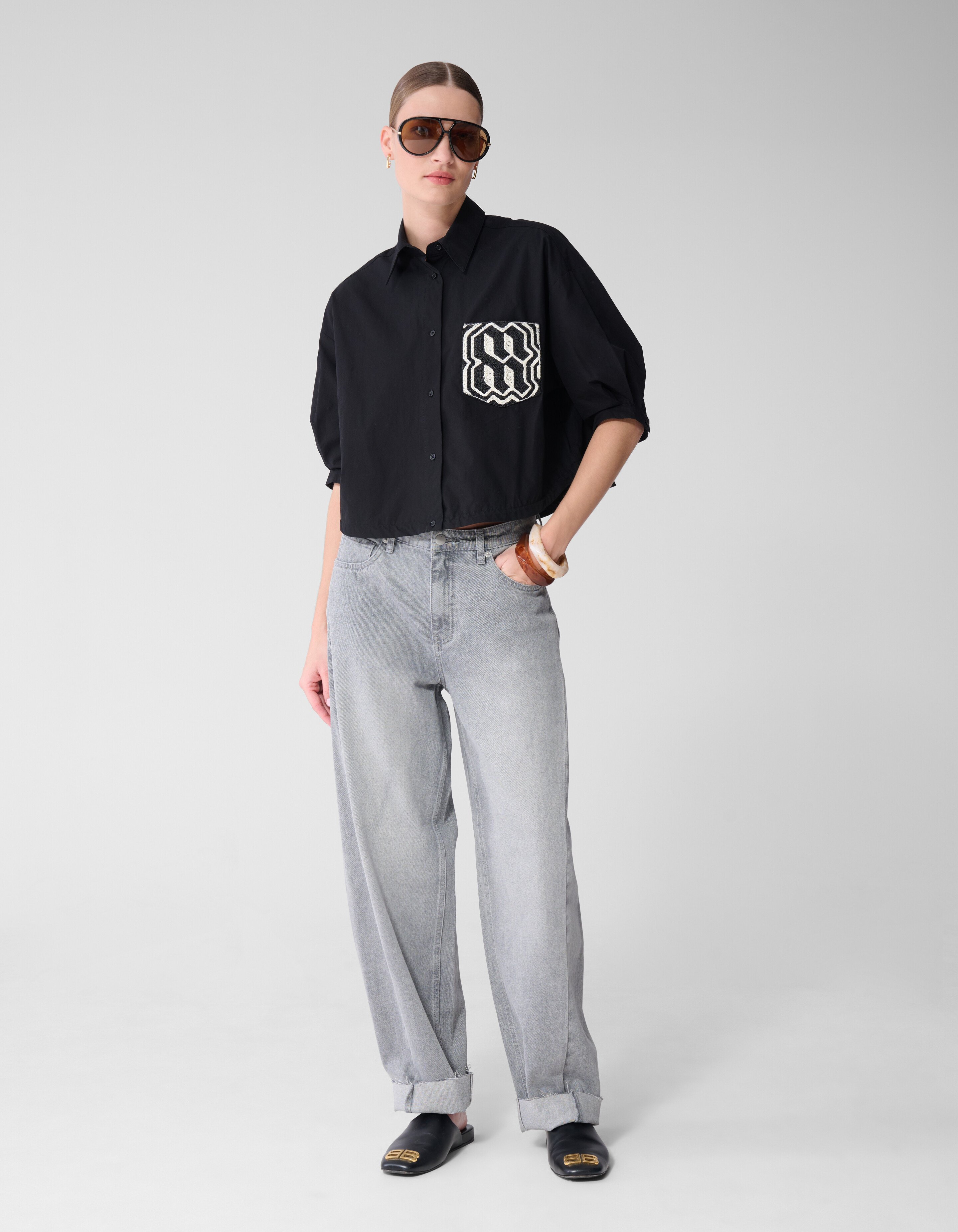 &Uuml;bergro&szlig;e Stickbluse Schwarz von Mieke SHOEBY WOMEN