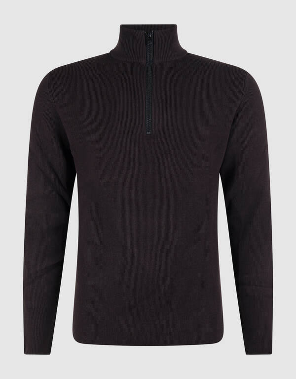 Pullover mit halbem Reißverschluss, Strick, Dunkel SHOEBY MEN