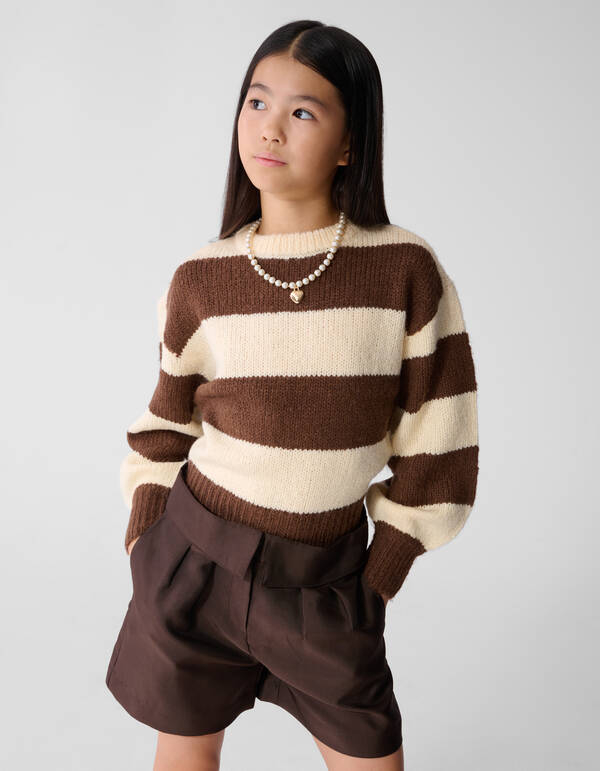 Gestreifte Strickpullover Braun/Ecru SHOEBY GIRLS
